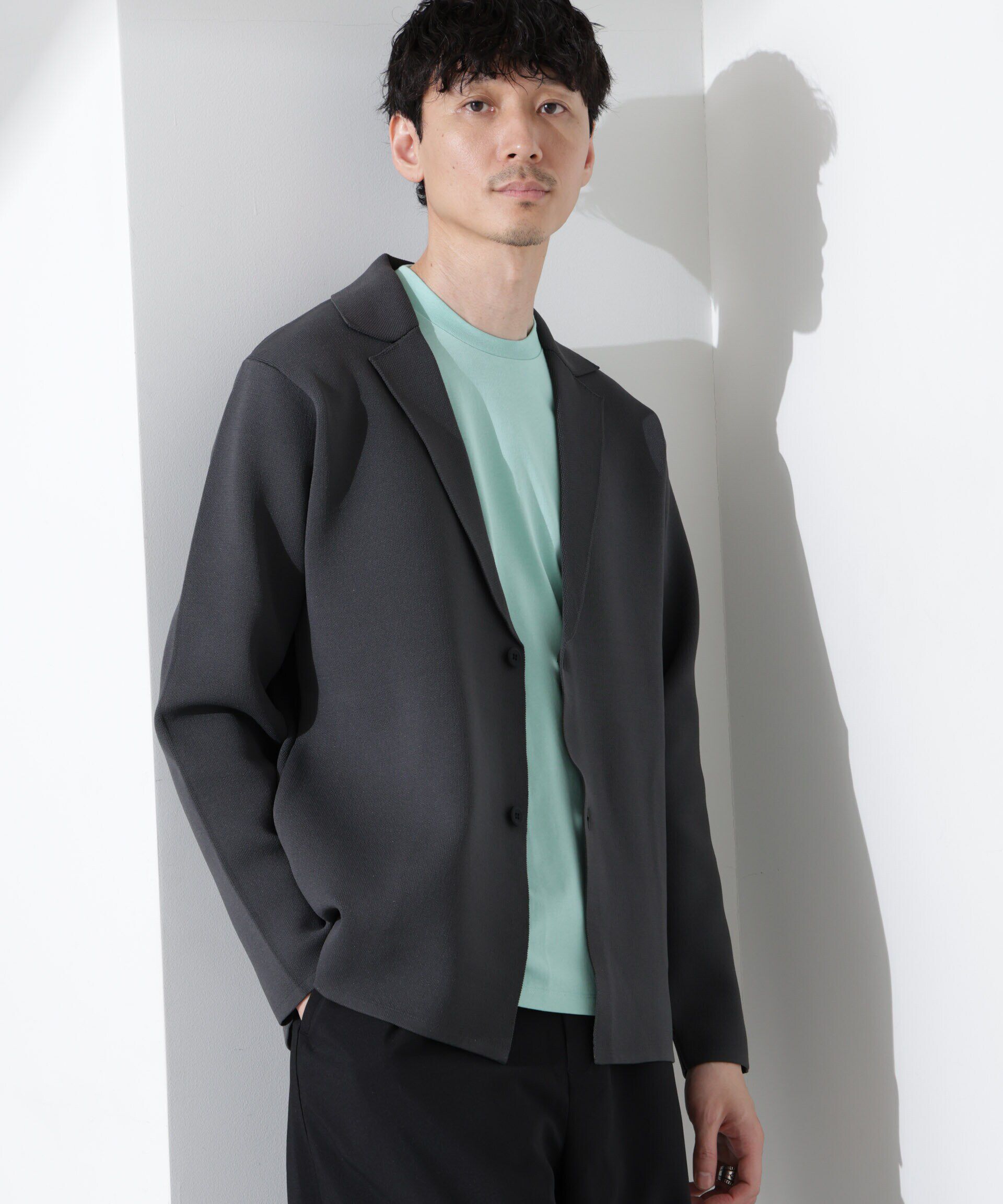 nano･universe「スポンディッシュ ミラノリブ テーラードジャケット」|ニット・セーター|チャコール3