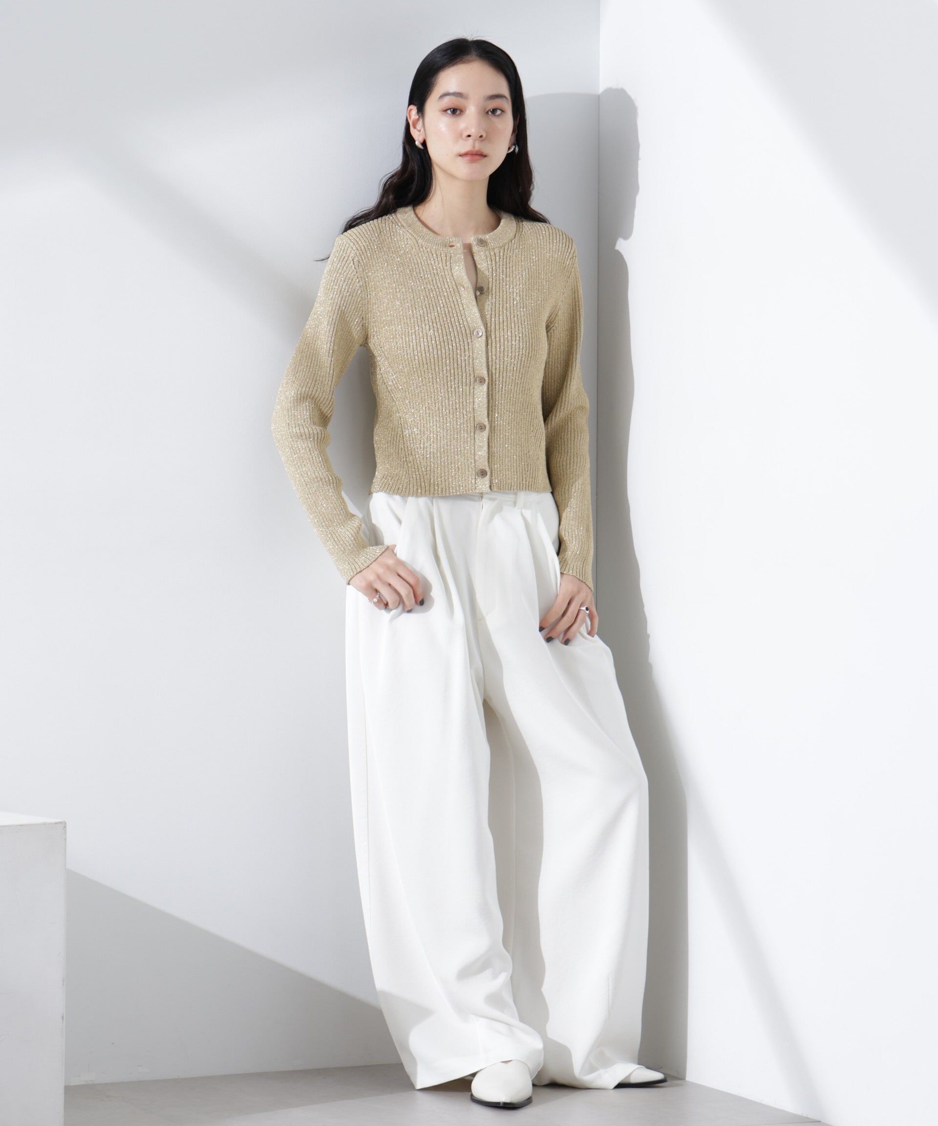 nano･universe「グリッターラメニットカーディガン（セットアップ可）」|ニット・セーター|