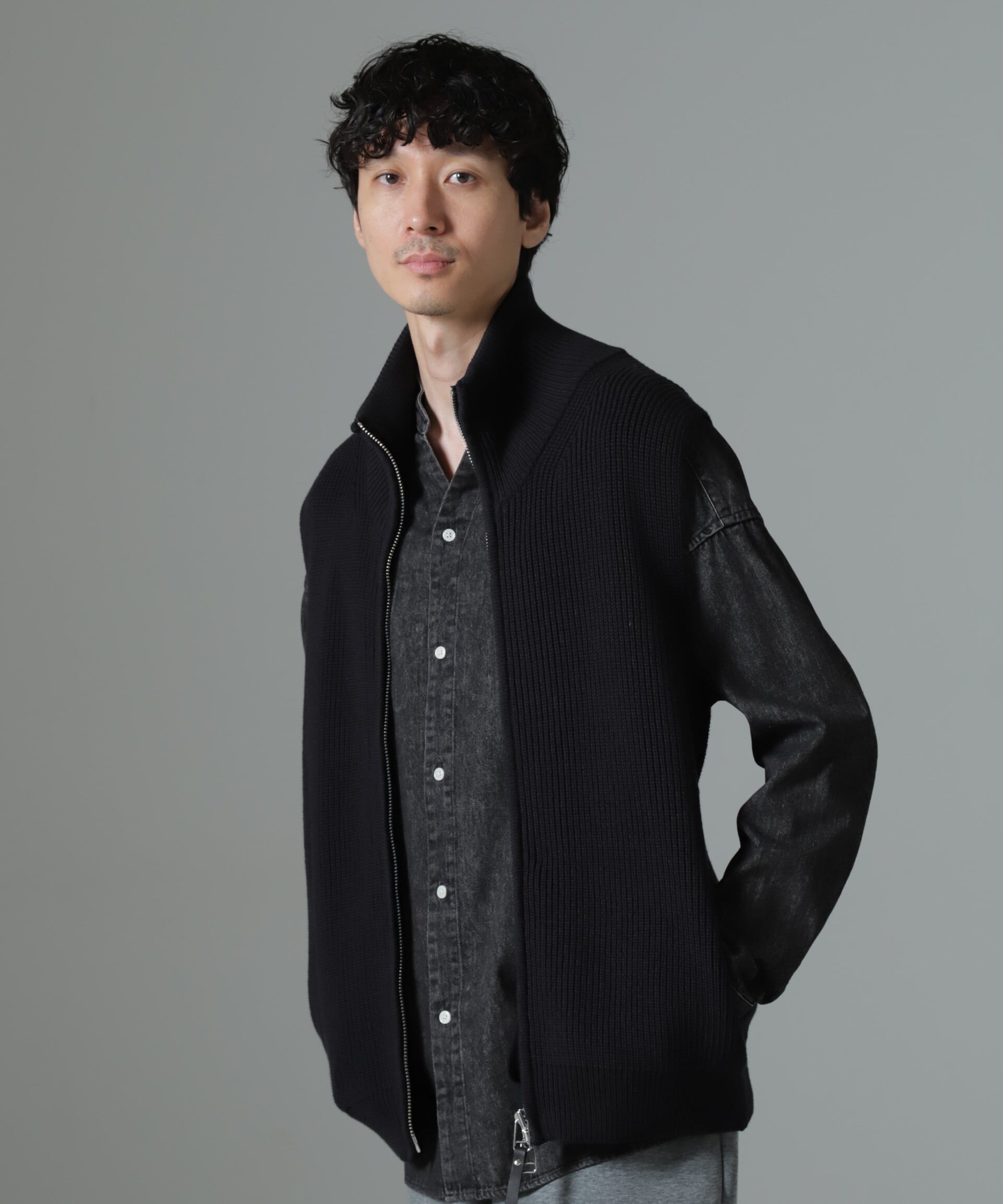 nano･universe「片アゼドライバーズジップニットベスト」|ニット・セーター|