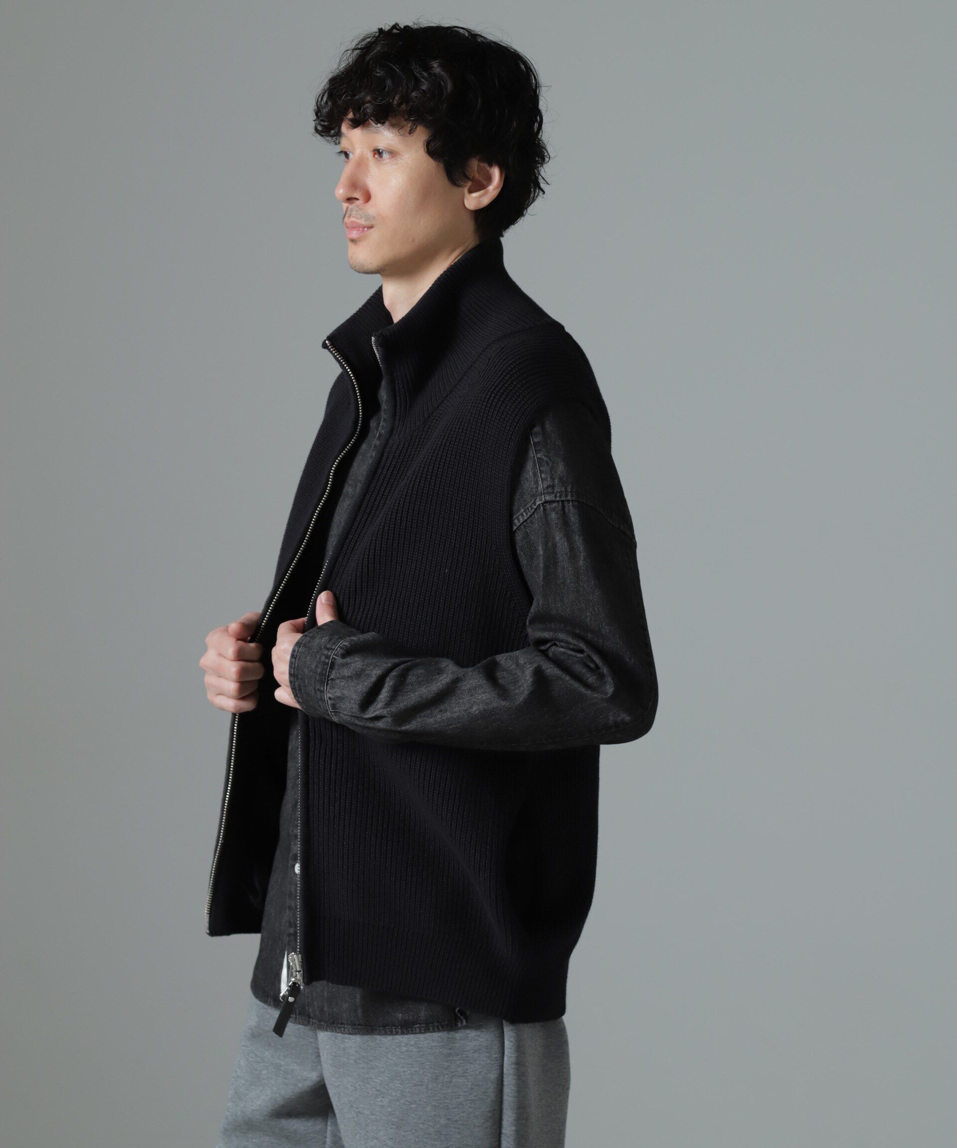 nano･universe「片アゼドライバーズジップニットベスト」|ニット・セーター|