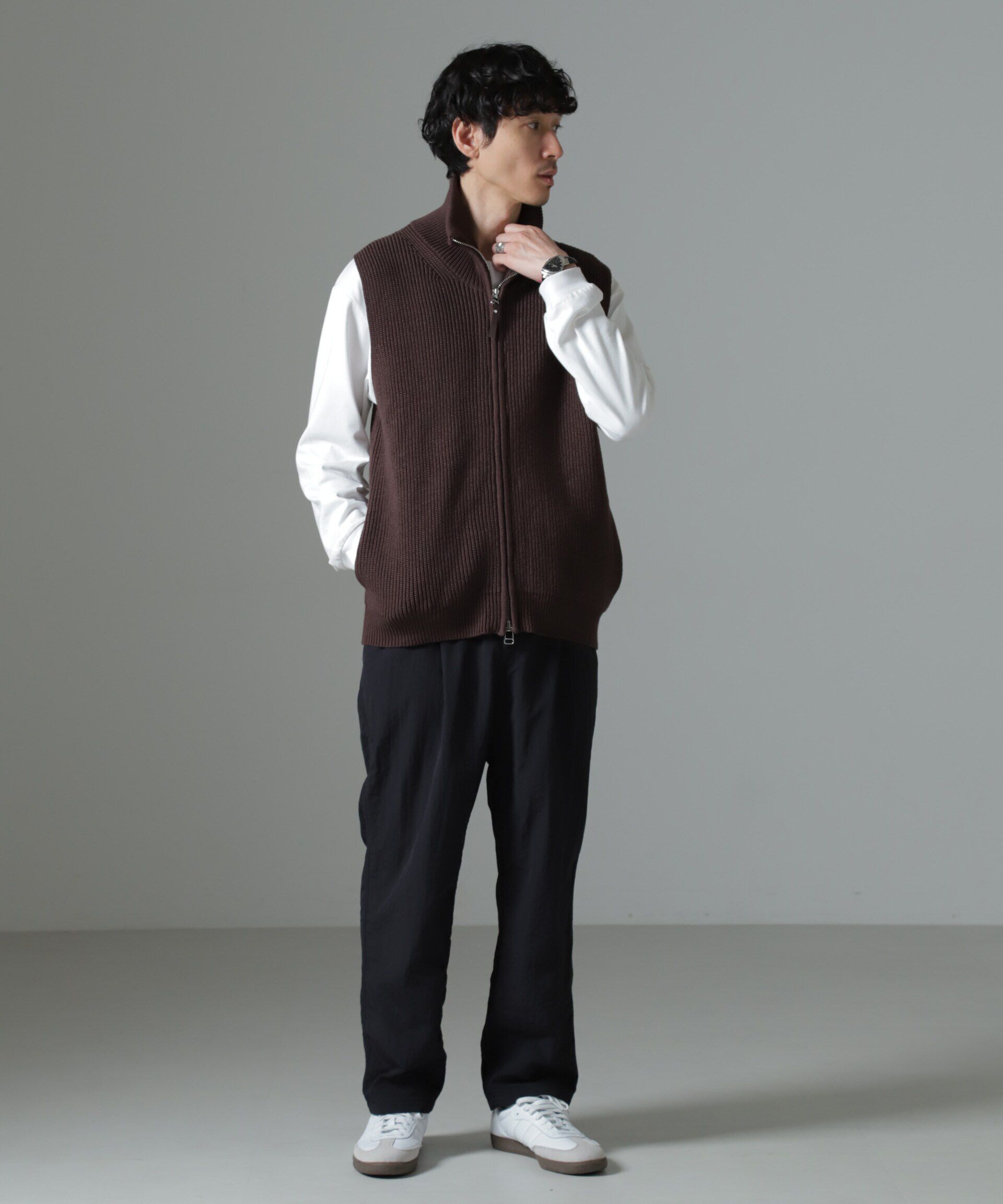 nano･universe「片アゼドライバーズジップニットベスト」|ニット・セーター|