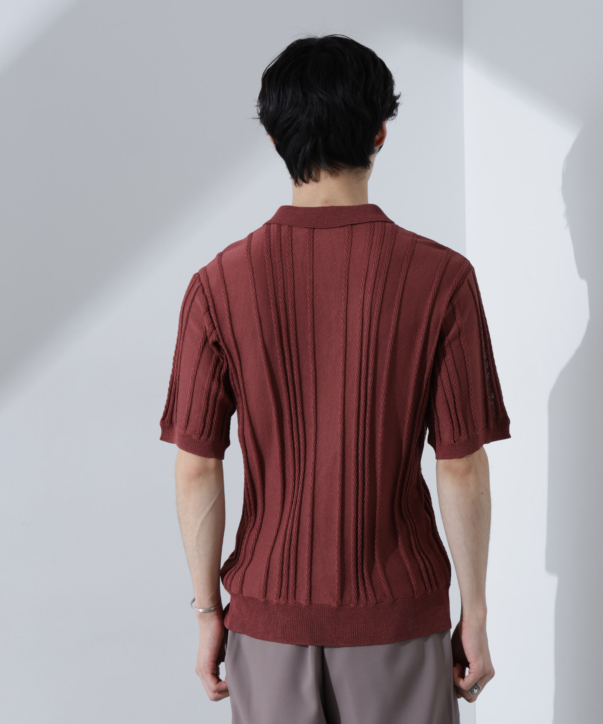 nano･universe「ストライプニットポロ 半袖」|ニット・セーター|