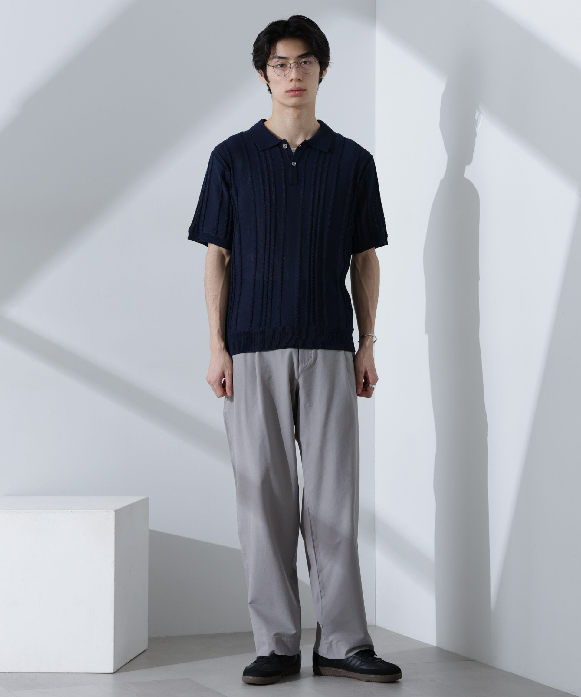 nano･universe「ストライプニットポロ 半袖」|ニット・セーター|