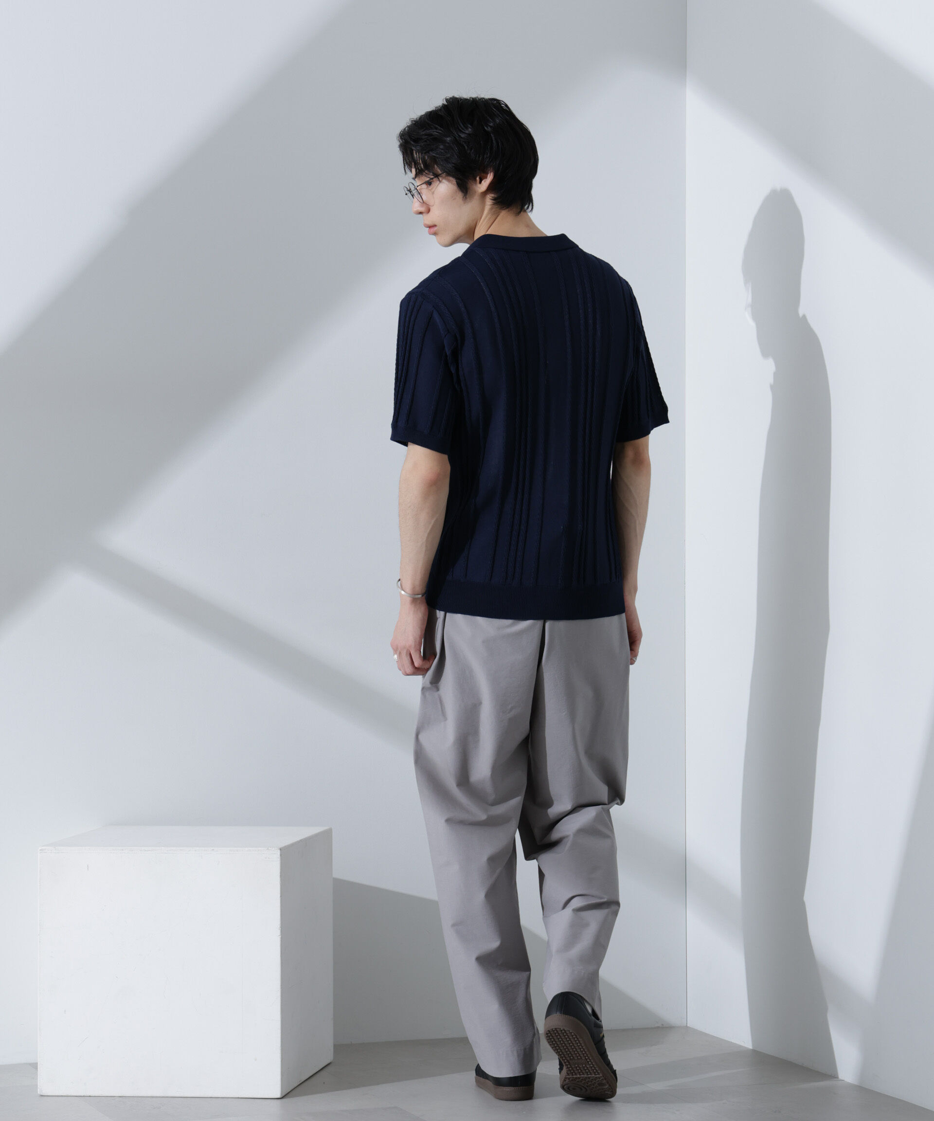 nano･universe「ストライプニットポロ 半袖」|ニット・セーター|