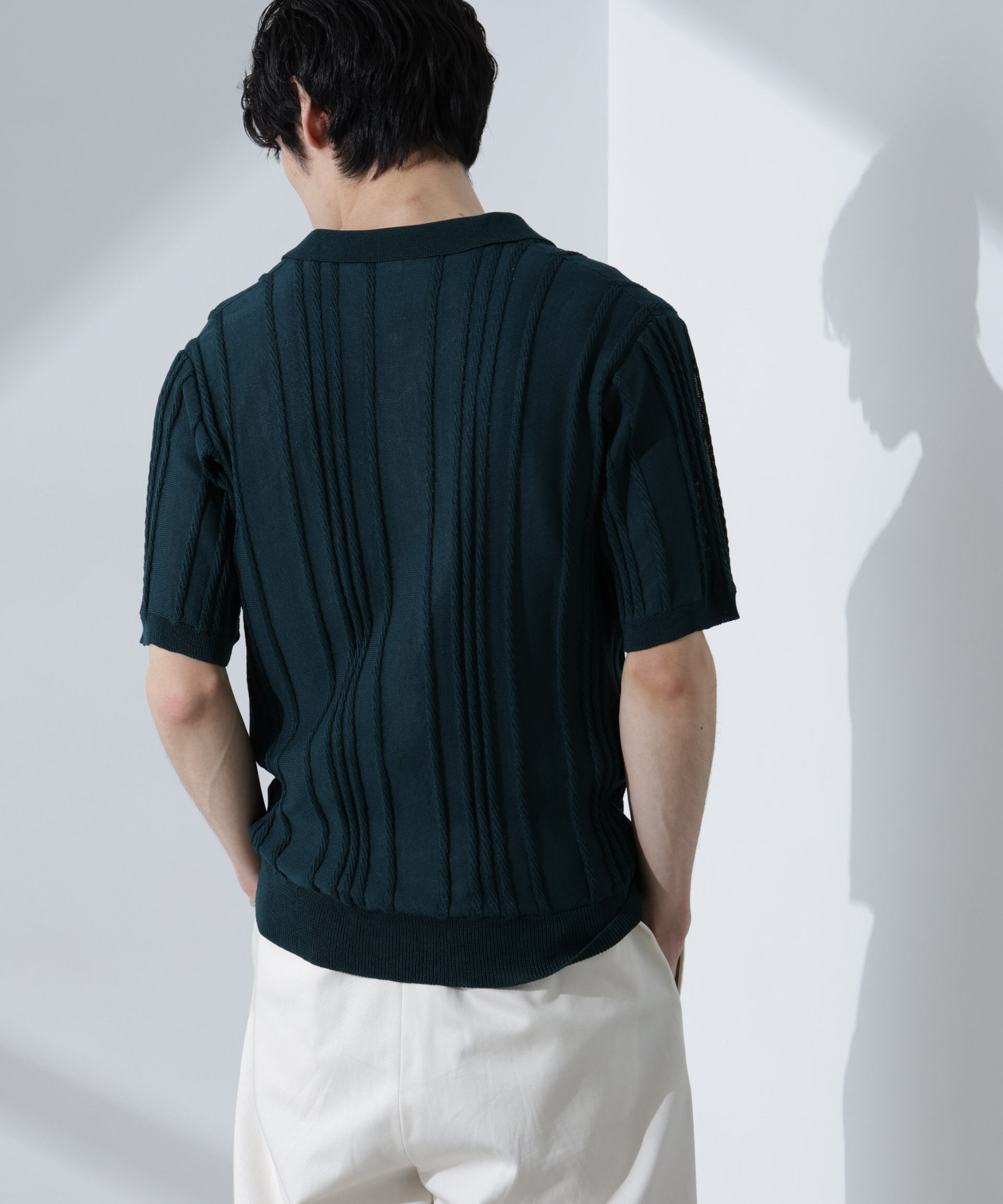 nano･universe「ストライプニットポロ 半袖」|ニット・セーター|