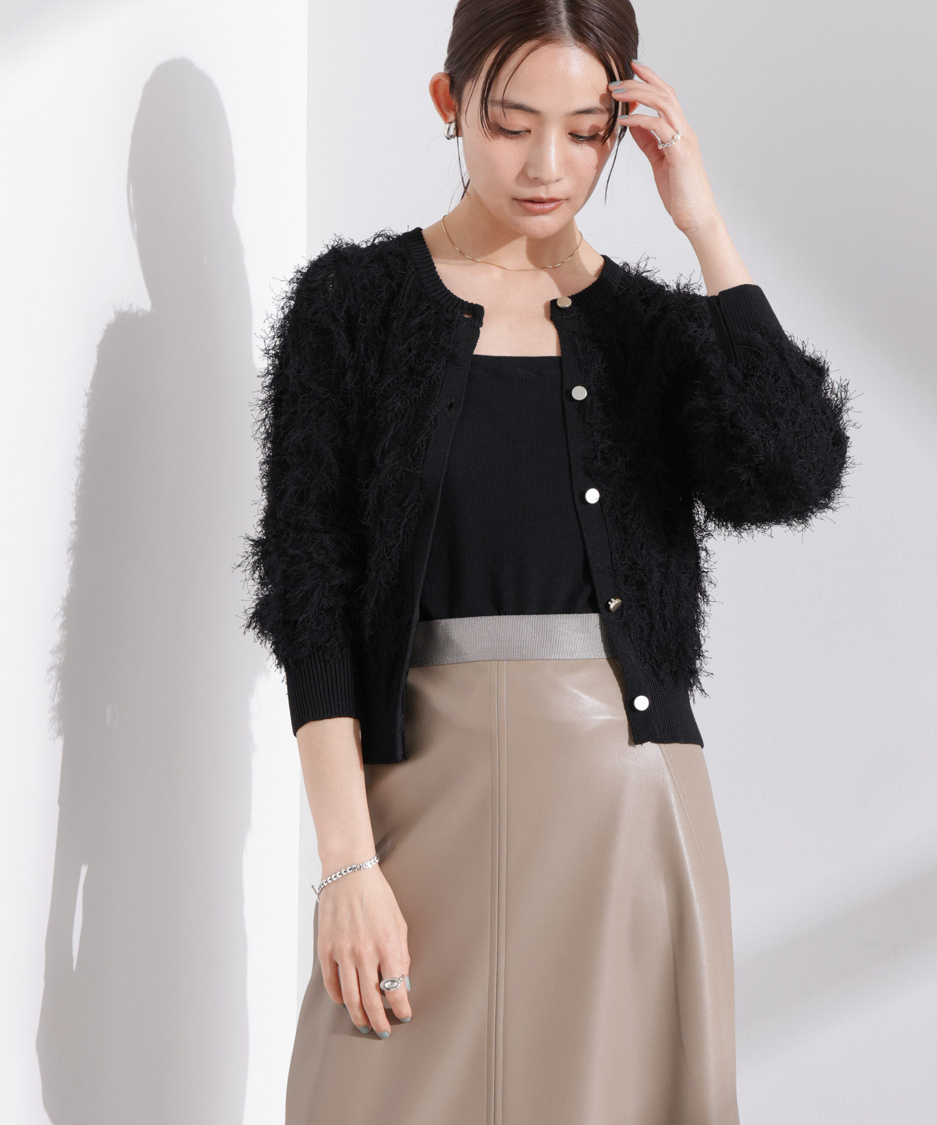 nano･universe「フリンジニットクルーネックカーディガン」|ニット・セーター|