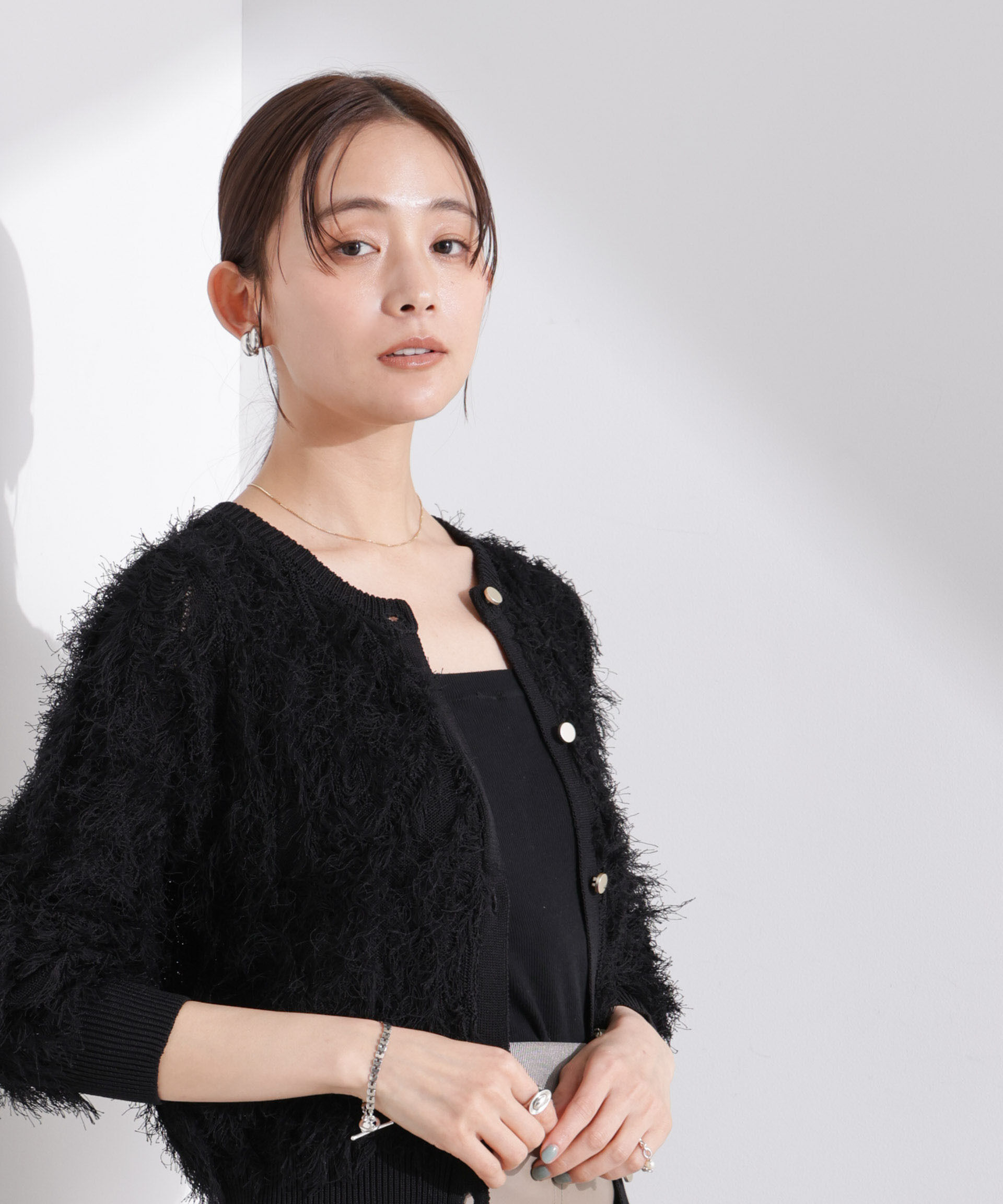 nano･universe「フリンジニットクルーネックカーディガン」|ニット・セーター|