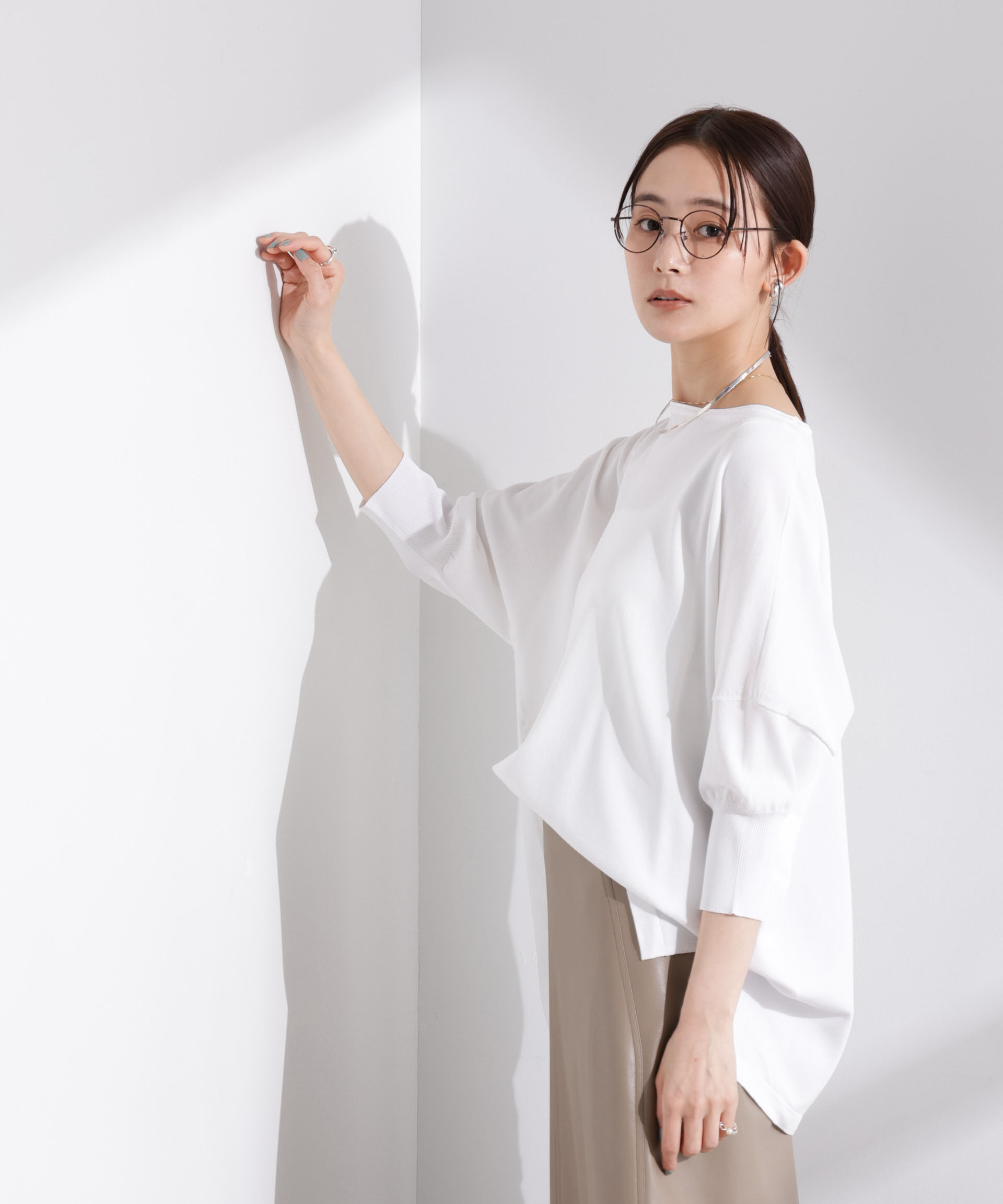 nano･universe「洗濯機洗い可UVカット接触冷感ワイドニットプルオーバー」|ニット・セーター|