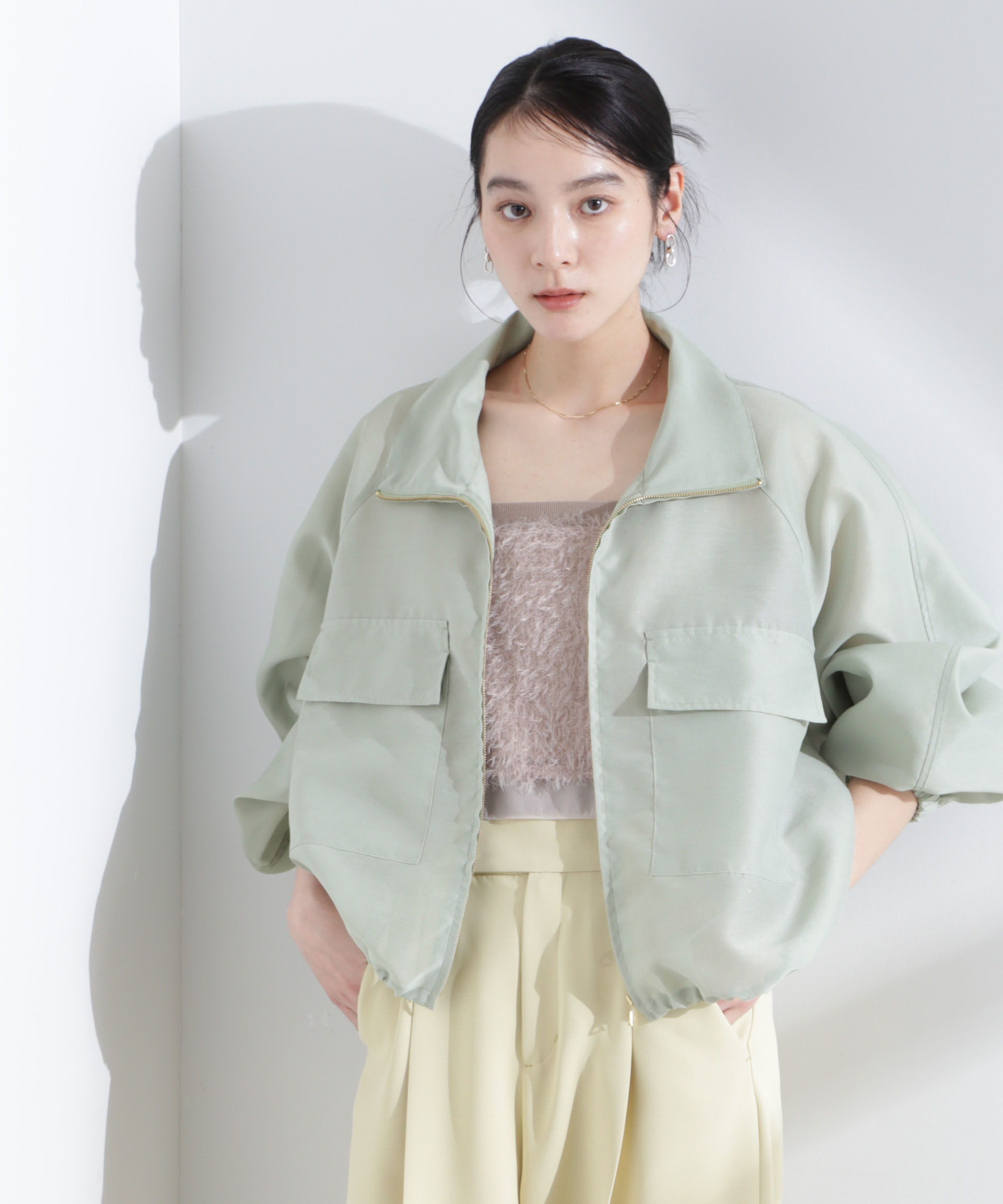 nano･universe「スパンオーガンジーブルゾン」|ブルゾン・スタジャン|グリーン