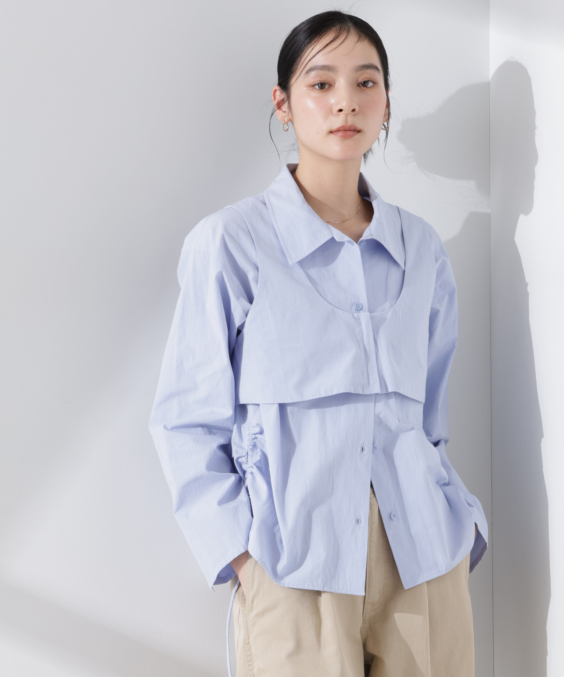 nano･universe「ビスチェセットドロストワイドコットンシャツ」|シャツ・ブラウス|L.ブルー1