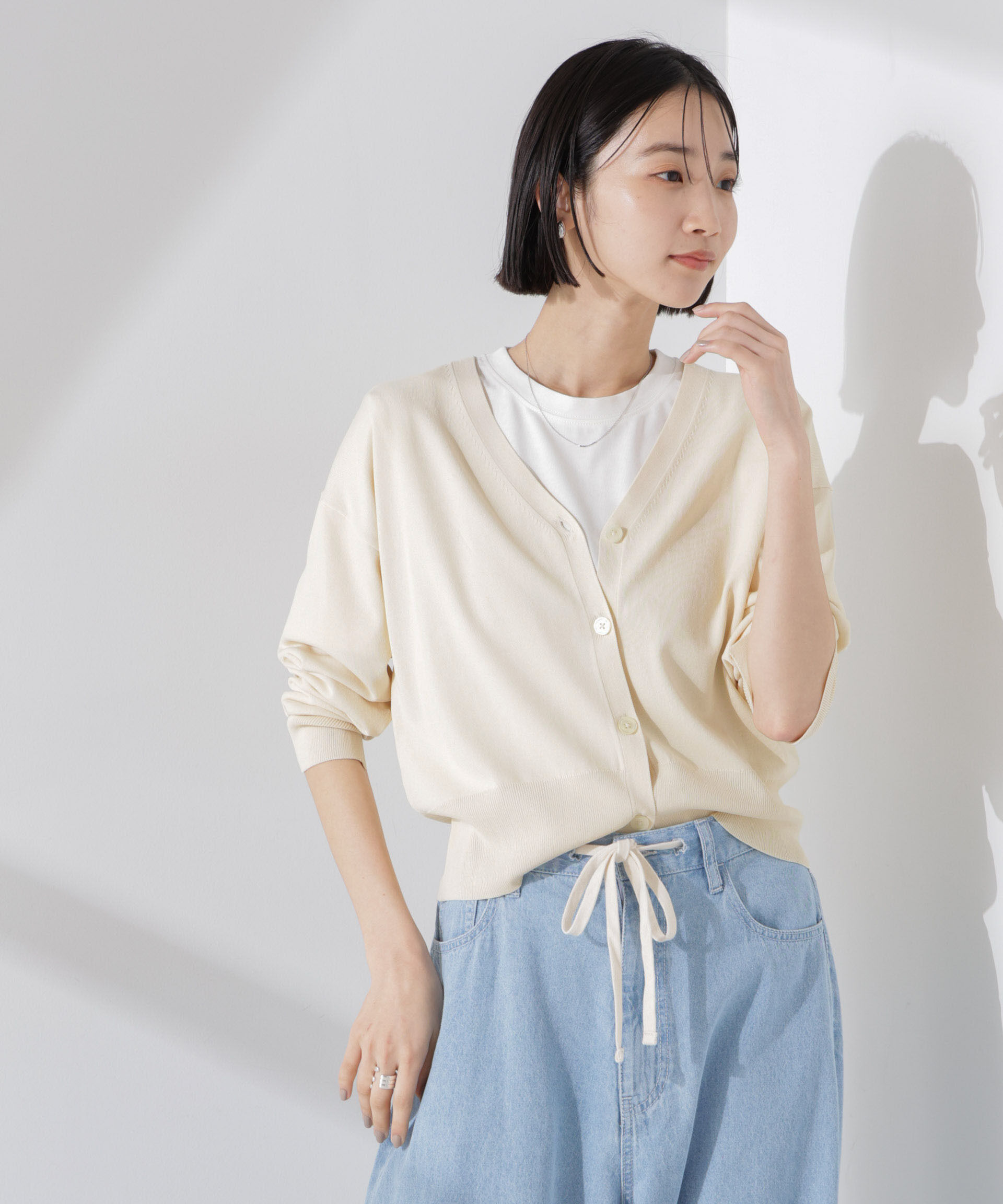 nano･universe「洗濯機洗い可UVカット接触冷感justVネックカーディガン」|ニット・セーター|