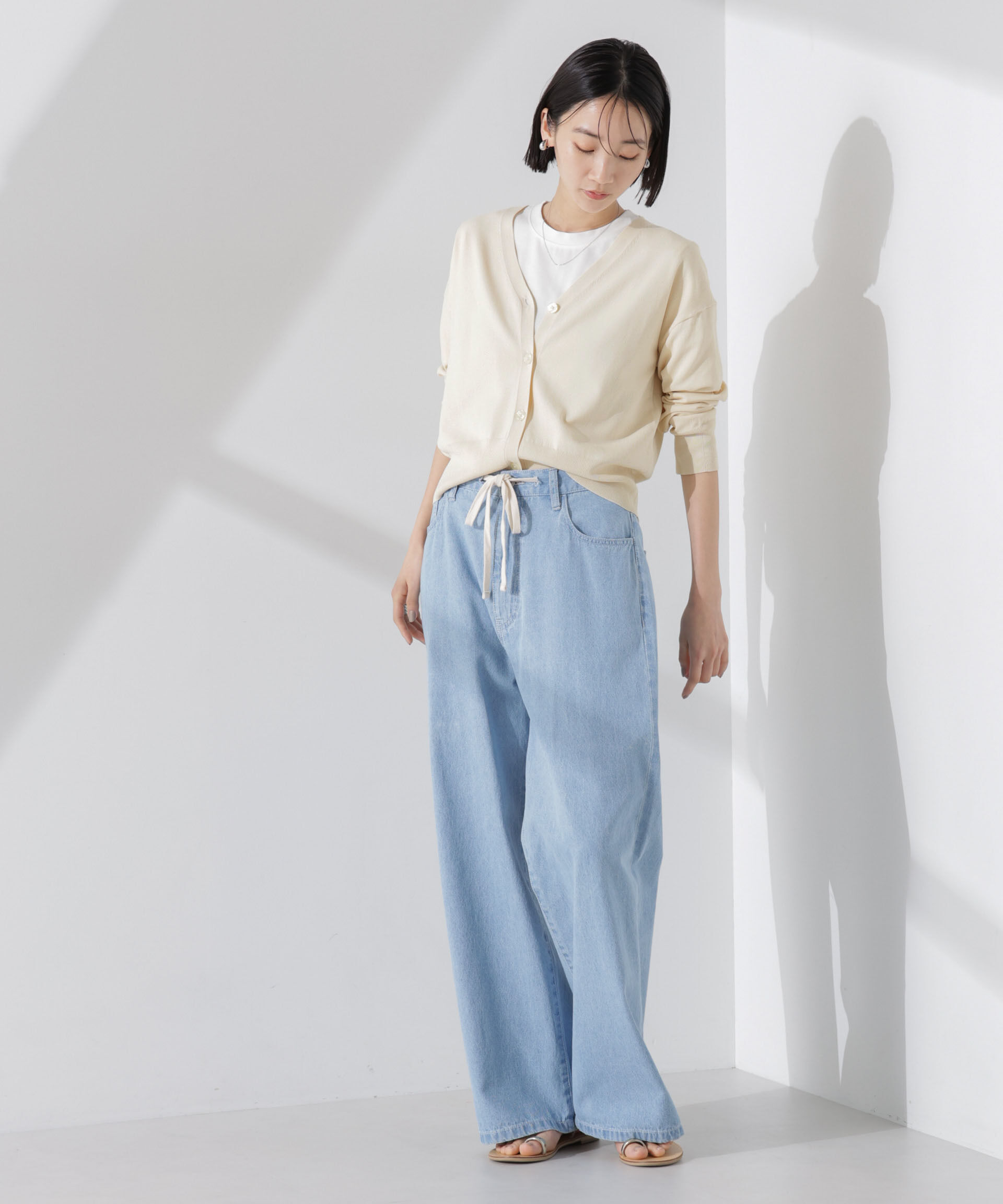 nano･universe「洗濯機洗い可UVカット接触冷感justVネックカーディガン」|ニット・セーター|