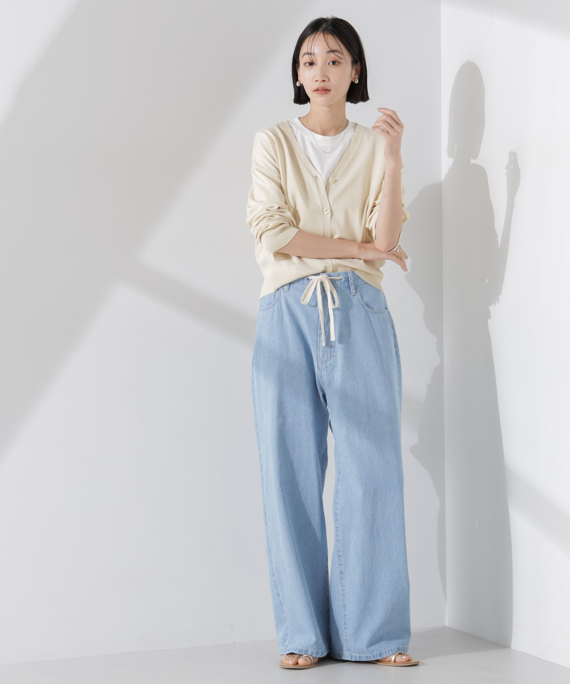 nano･universe「洗濯機洗い可UVカット接触冷感justVネックカーディガン」|ニット・セーター|