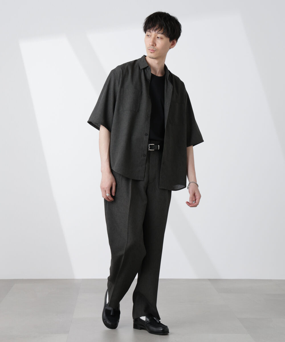 nano･universe「テックリネンリラックスタックテーパードパンツ」|チノ|