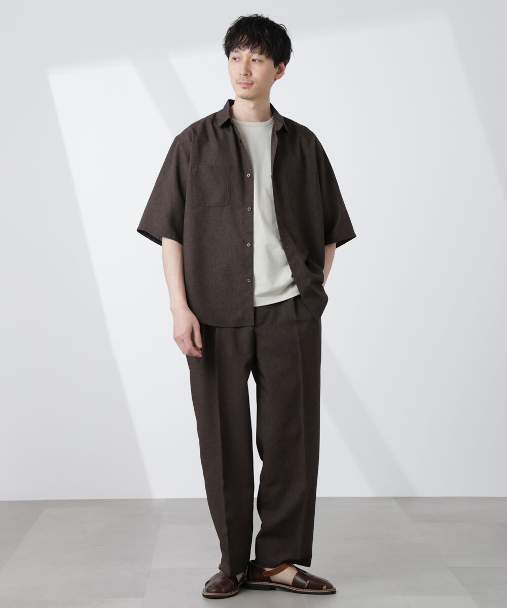 nano･universe「テックリネンリラックスタックテーパードパンツ」|チノ|