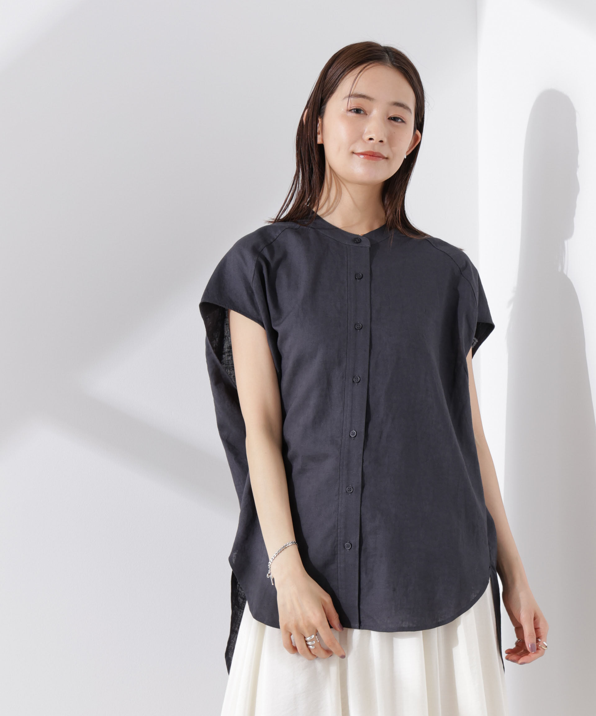 nano･universe「Anti Smell Linen フレンチスリーブシャツ」|シャツ・ブラウス|