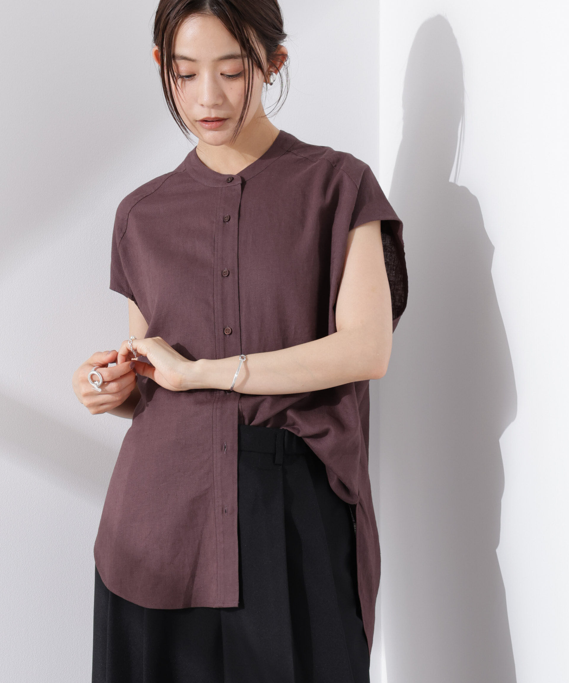 nano･universe「Anti Smell Linen フレンチスリーブシャツ」|シャツ・ブラウス|