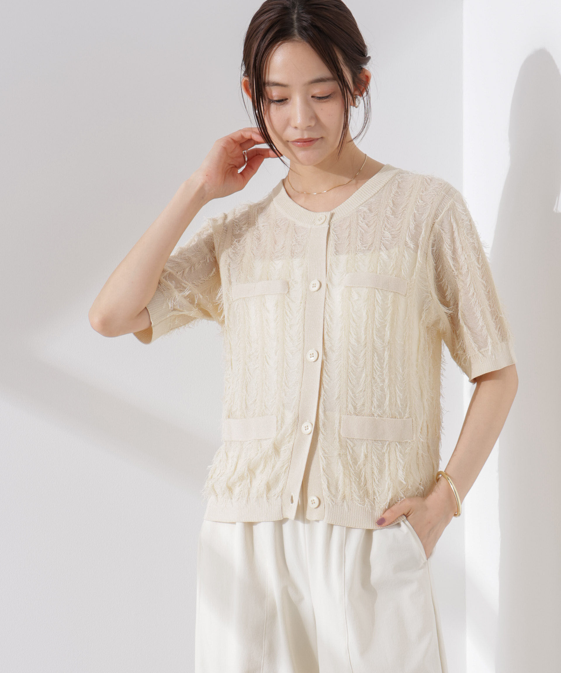 nano･universe「カットフリンジニットカーディガン」|ニット・セーター|