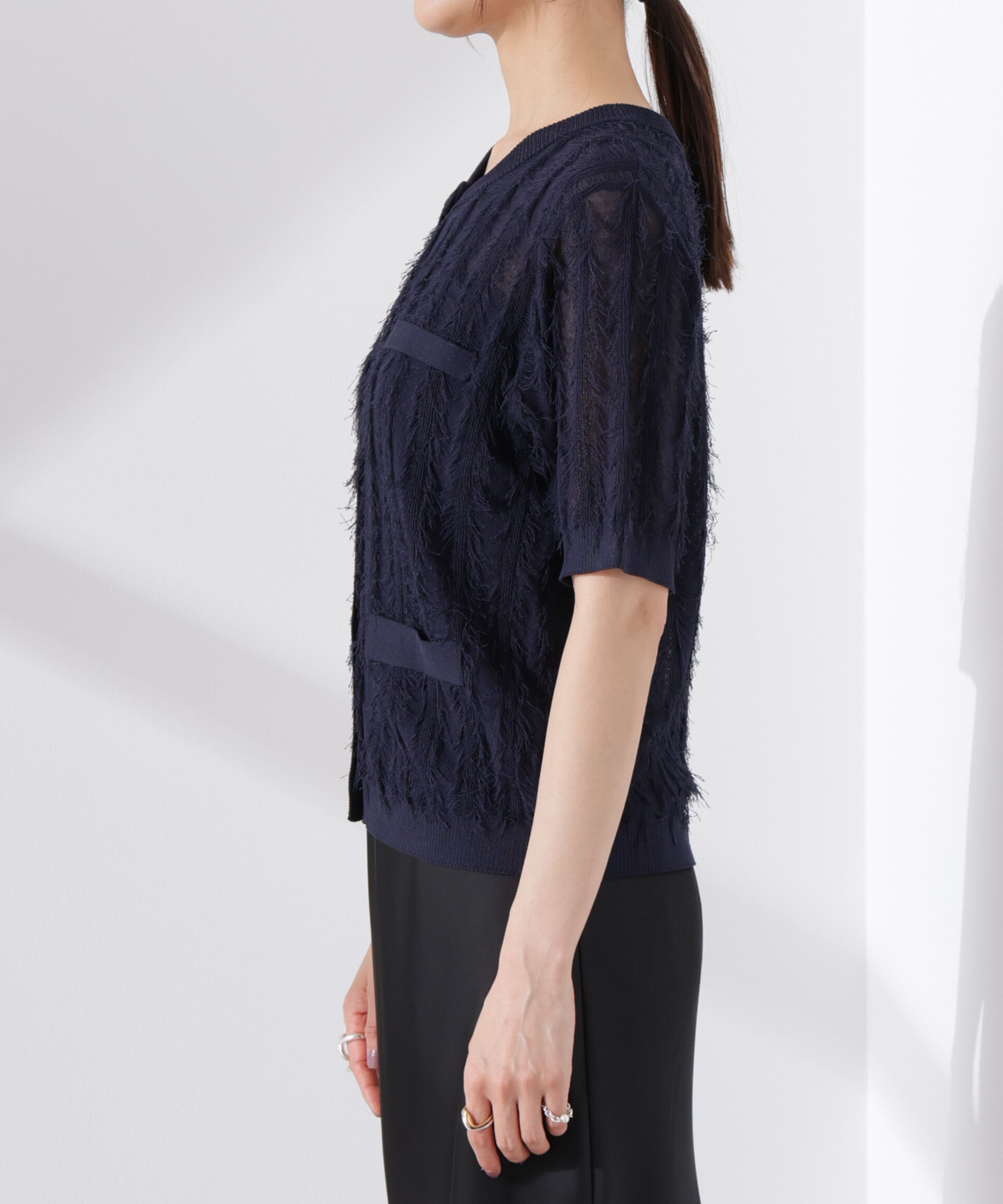 nano･universe「カットフリンジニットカーディガン」|ニット・セーター|