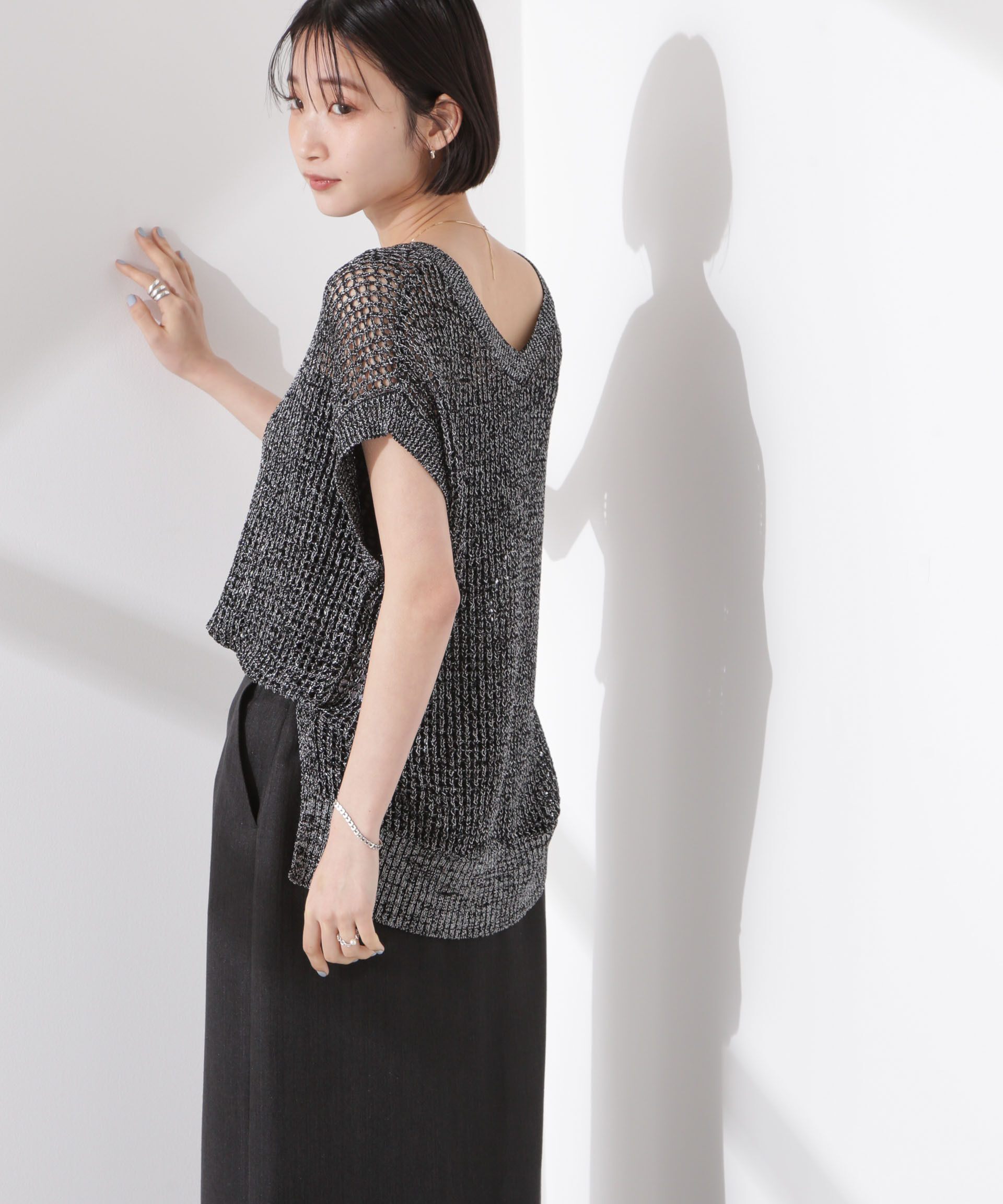 nano･universe「ラメメッシュノースリーブニット (セットアップ可)」|ニット・セーター|