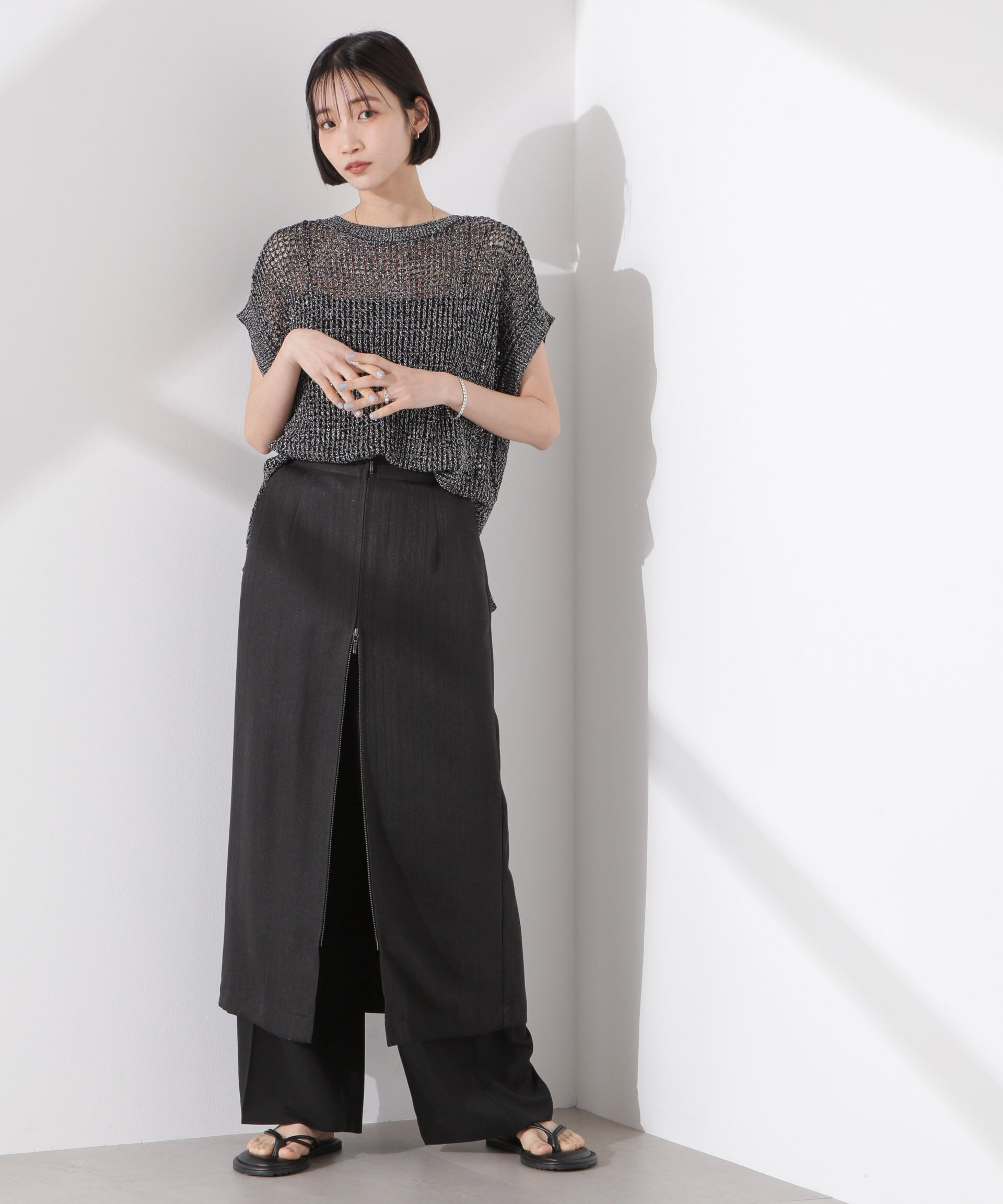 nano･universe「ラメメッシュノースリーブニット (セットアップ可)」|ニット・セーター|