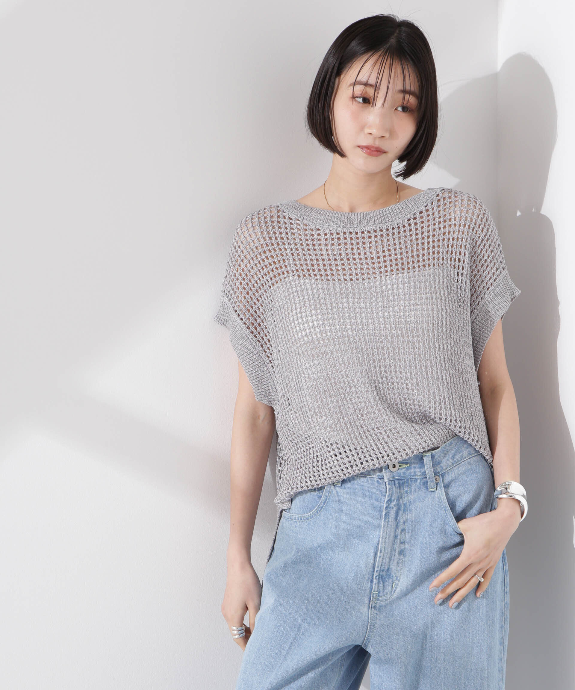 nano･universe「ラメメッシュノースリーブニット (セットアップ可)」|ニット・セーター|