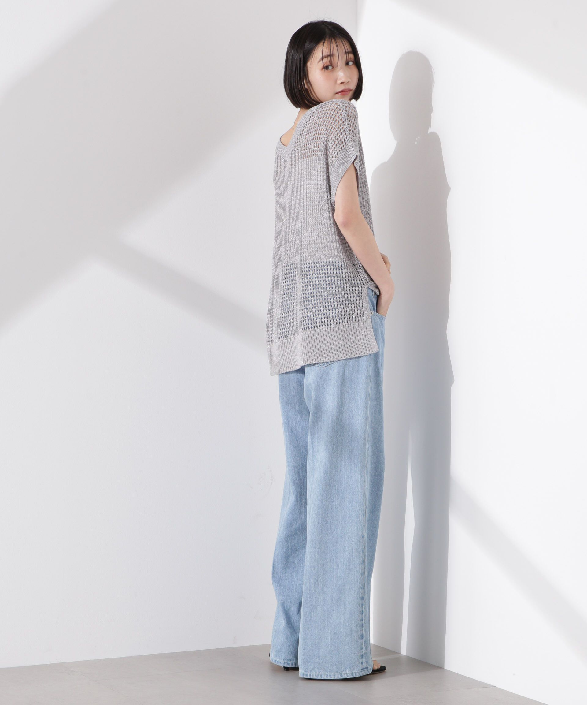 nano･universe「ラメメッシュノースリーブニット (セットアップ可)」|ニット・セーター|
