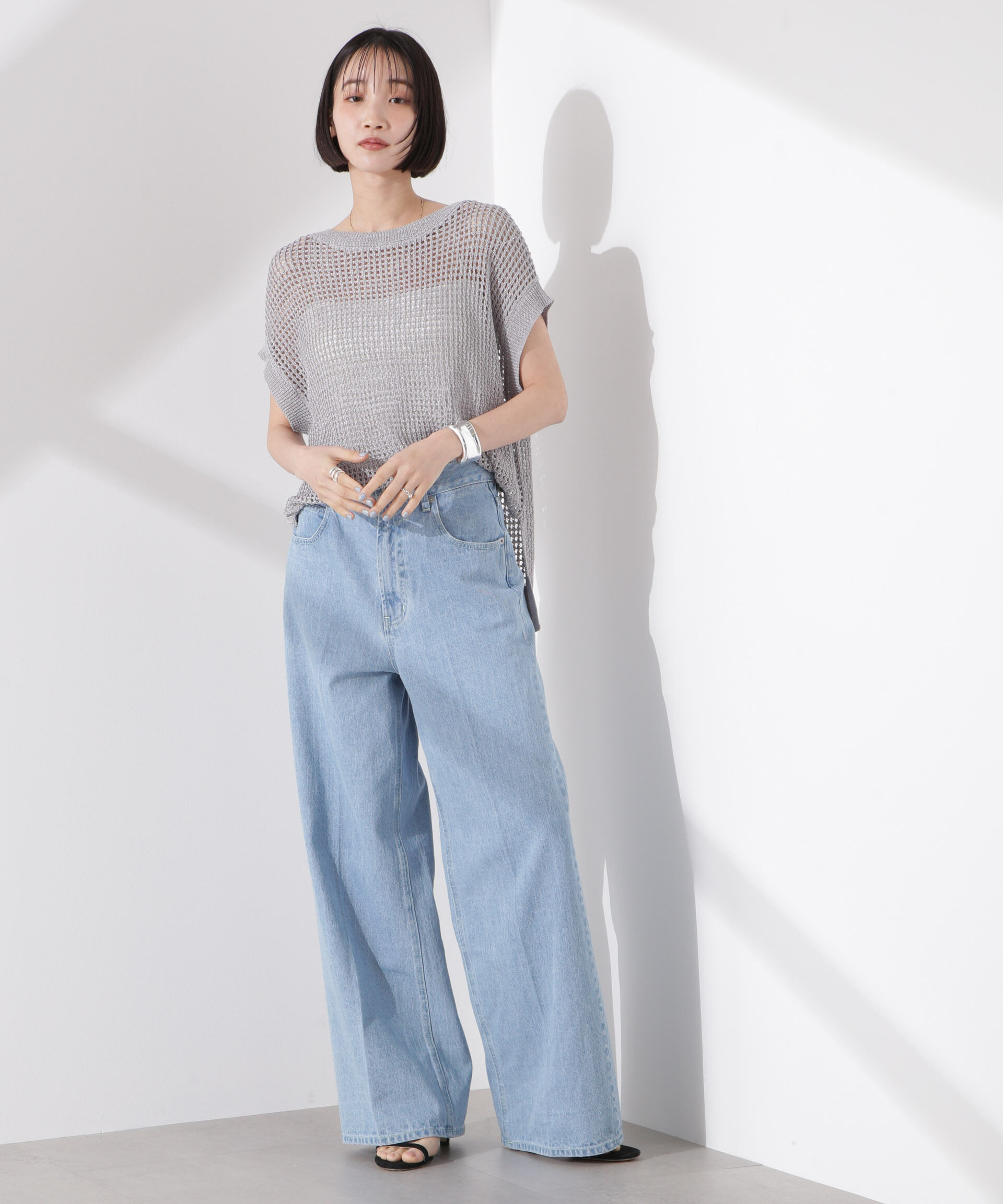 nano･universe「ラメメッシュノースリーブニット (セットアップ可)」|ニット・セーター|