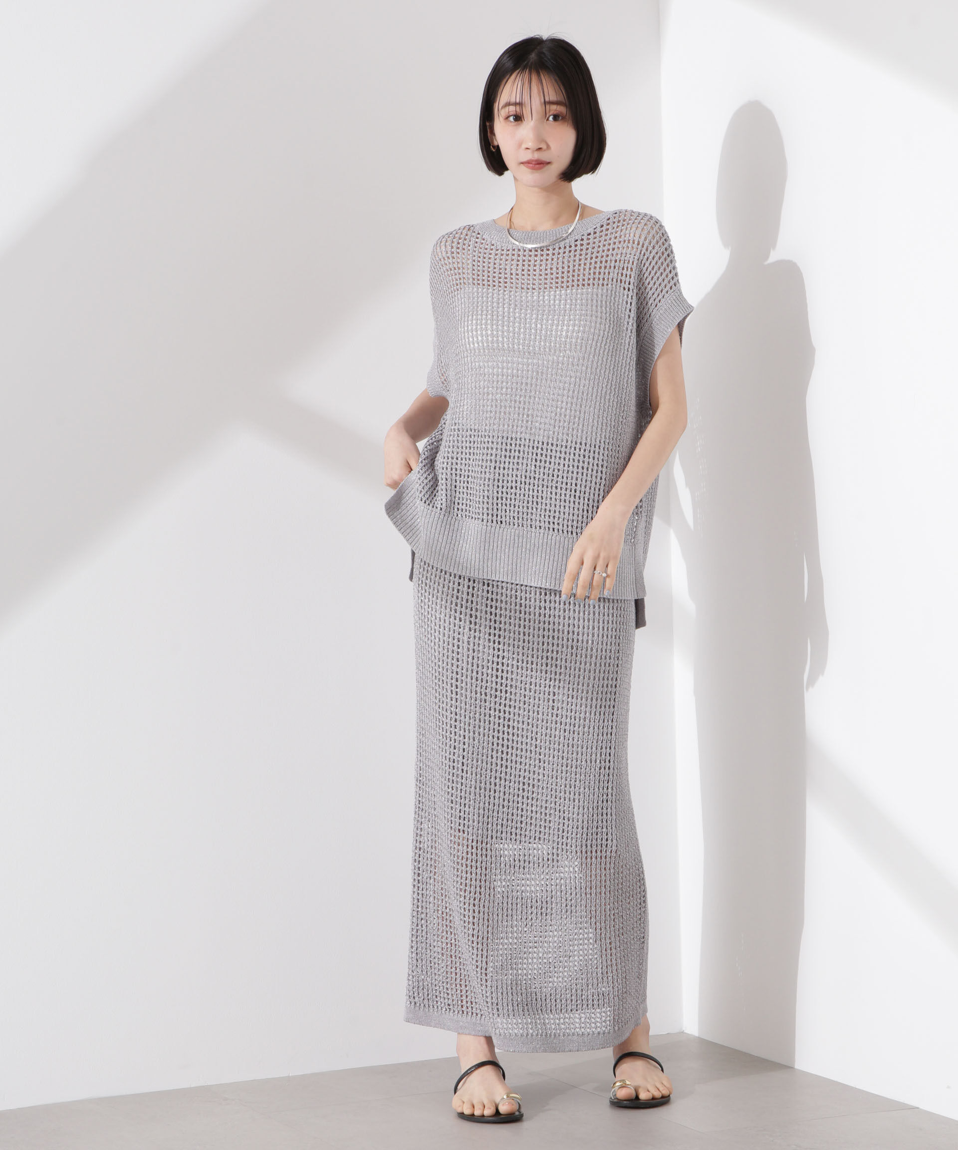 nano･universe「ラメメッシュノースリーブニット (セットアップ可)」|ニット・セーター|