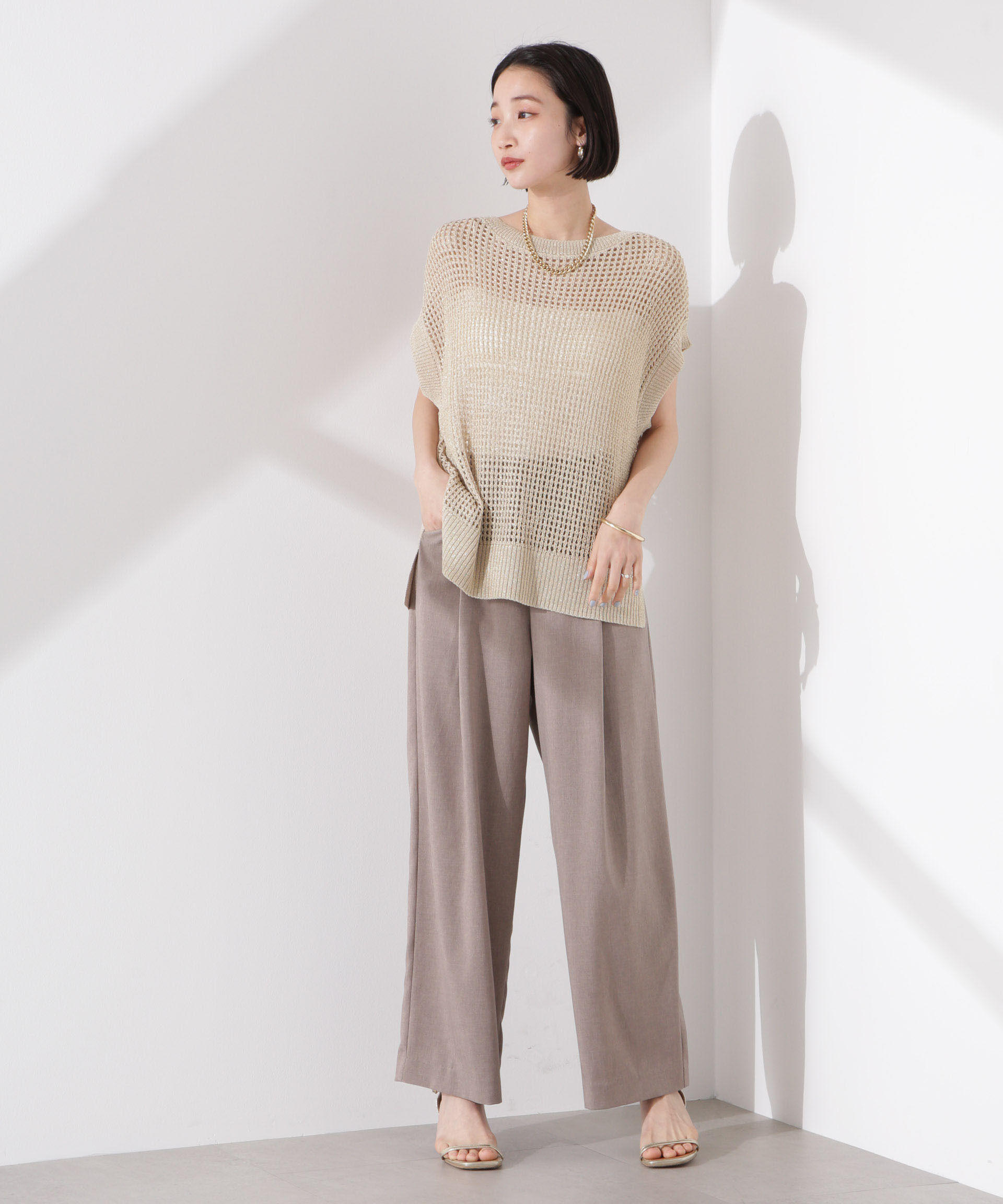 nano･universe「ラメメッシュノースリーブニット (セットアップ可)」|ニット・セーター|