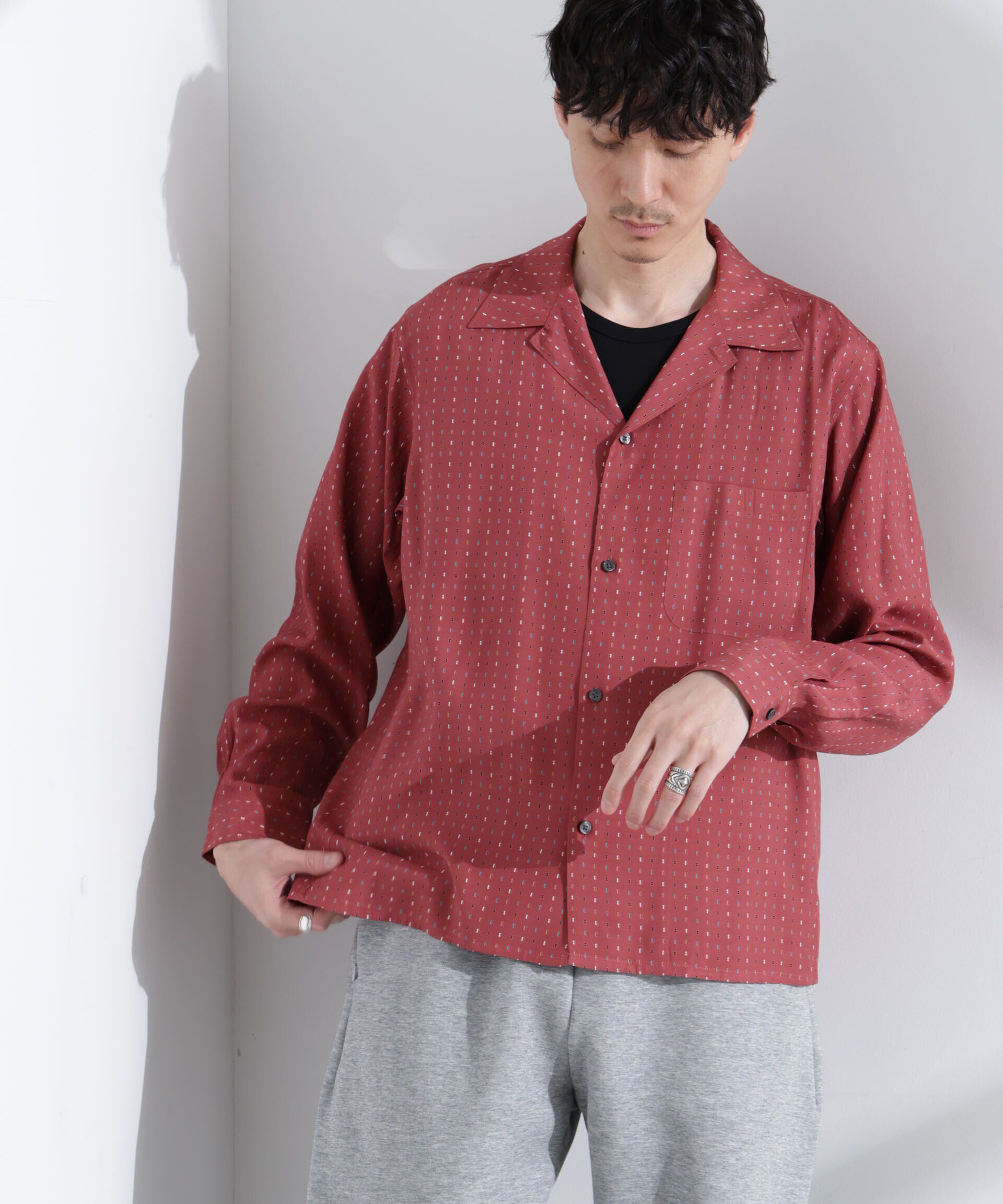  「小紋オープンカラーシャツ　長袖」|シャツ・ブラウス|