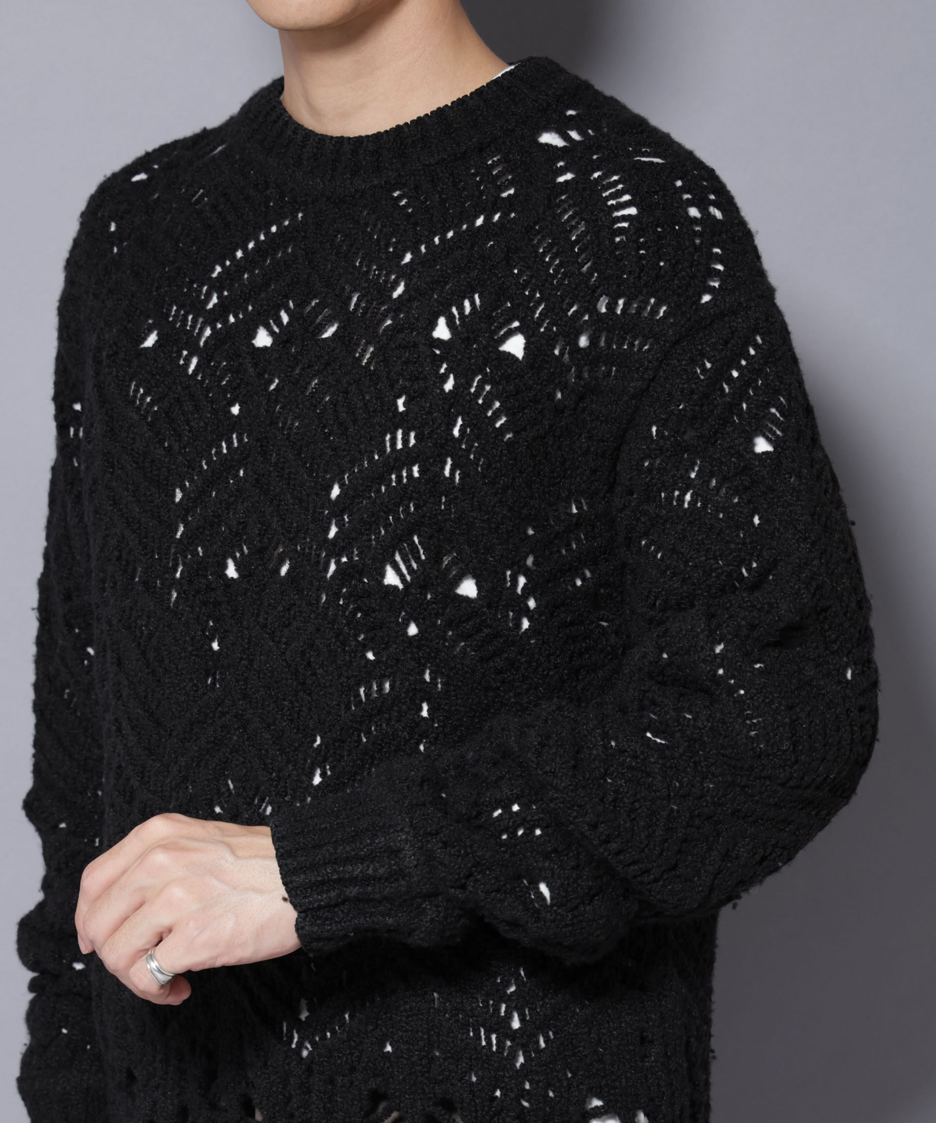 nano･universe「透かし編み クルーネックニット」|ニット・セーター|