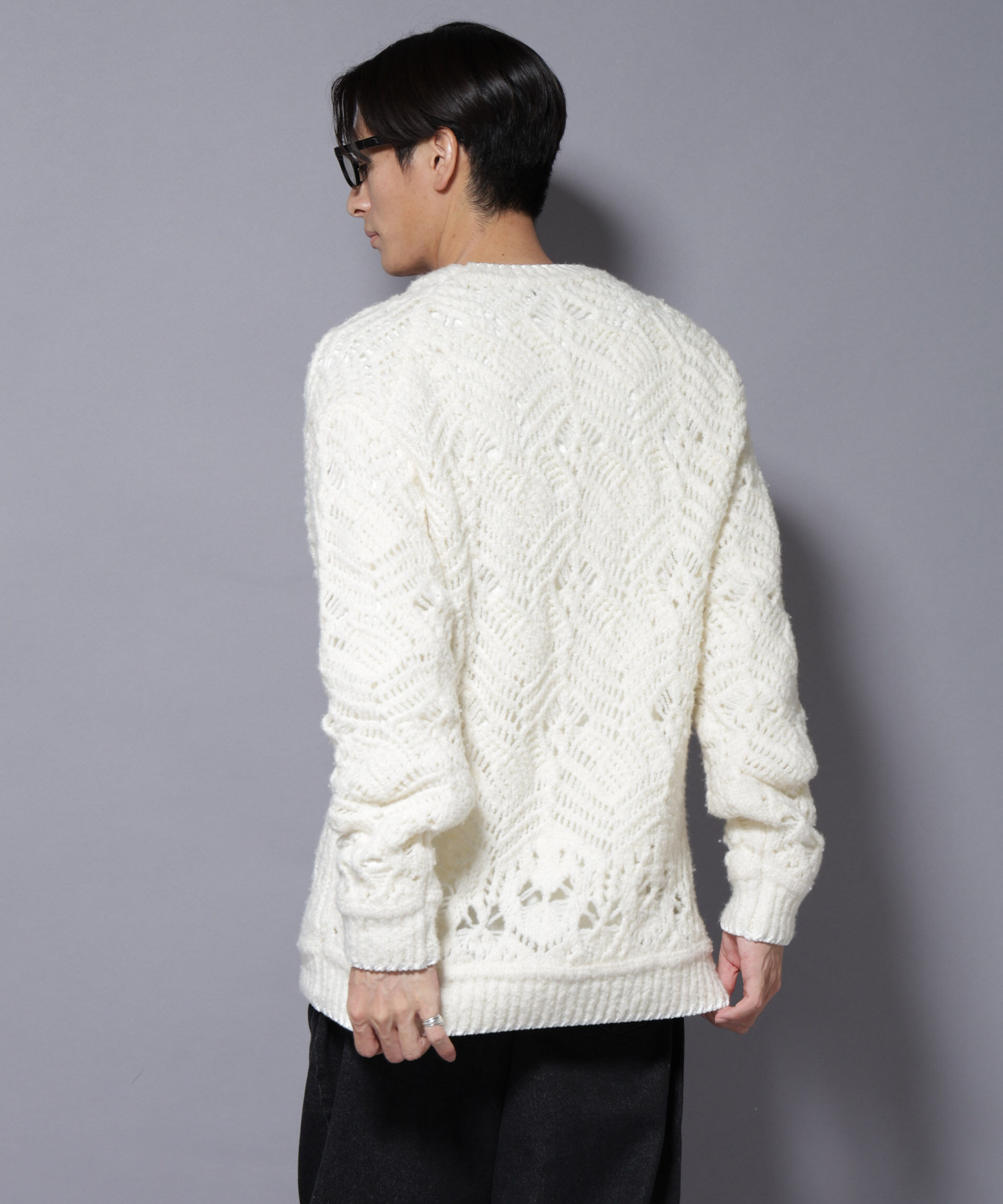 nano･universe「透かし編み クルーネックニット」|ニット・セーター|