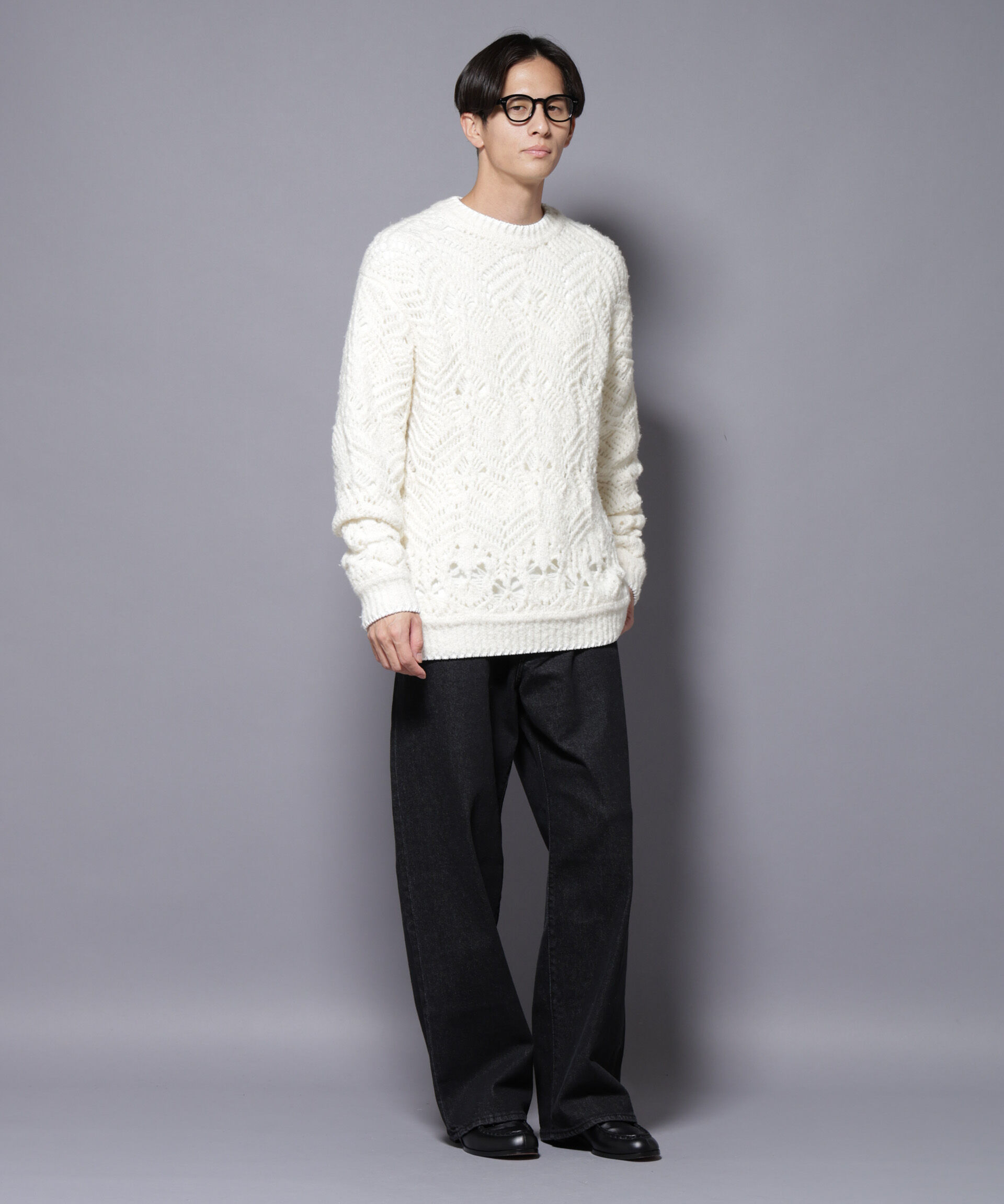 nano･universe「透かし編み クルーネックニット」|ニット・セーター|