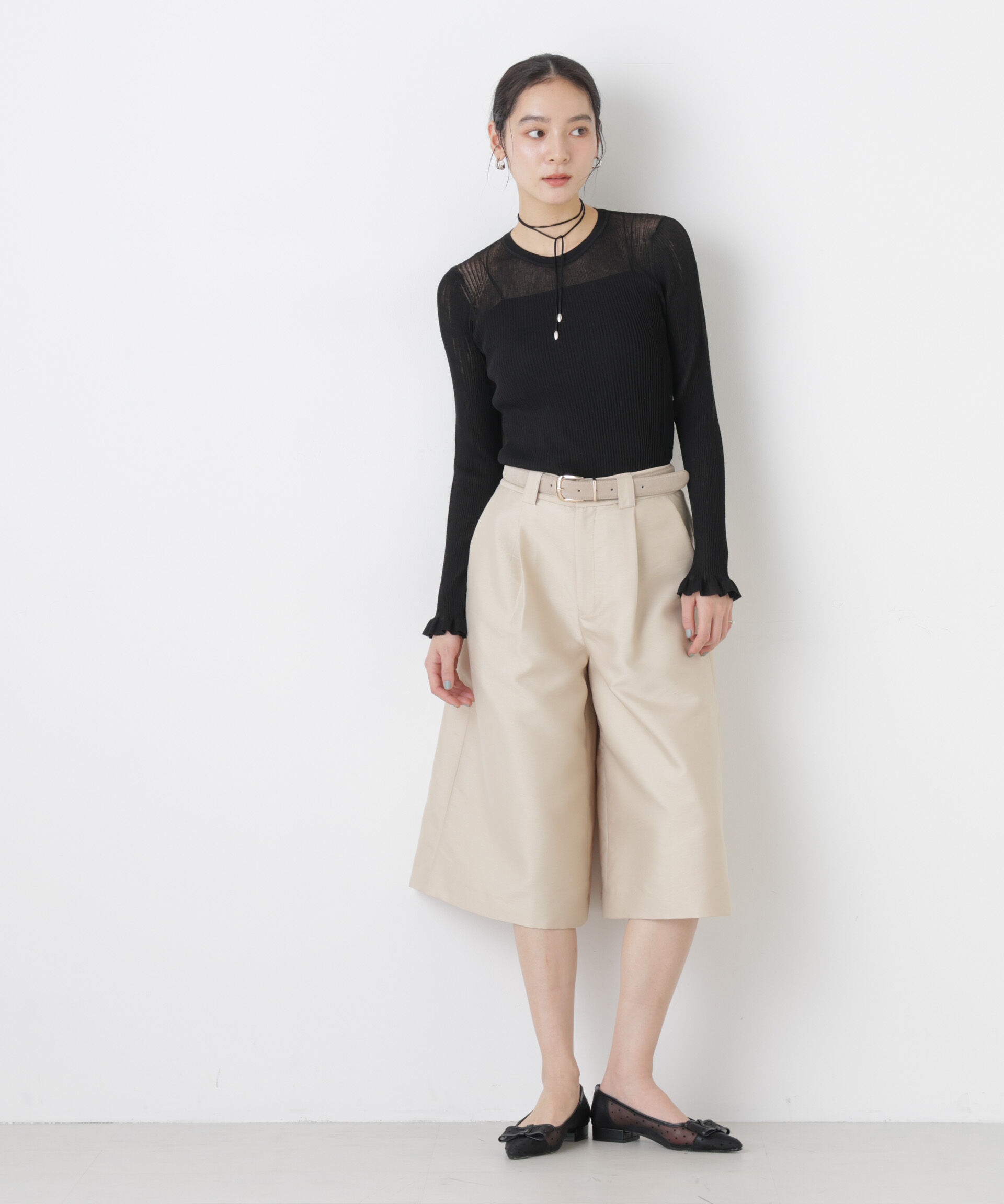 nano･universe「シアーリブフリルカフニット」|ニット・セーター|