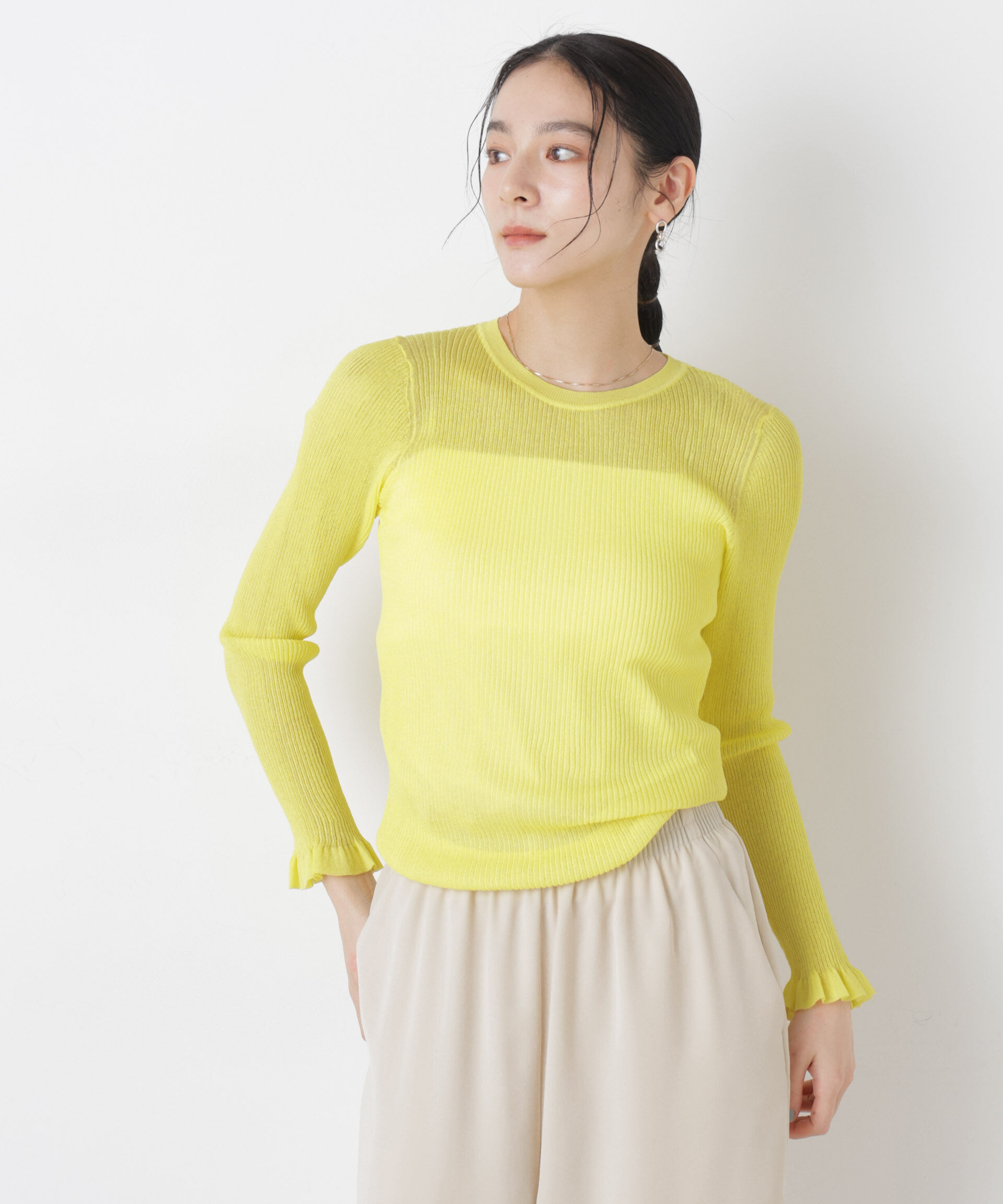 nano･universe「シアーリブフリルカフニット」|ニット・セーター|