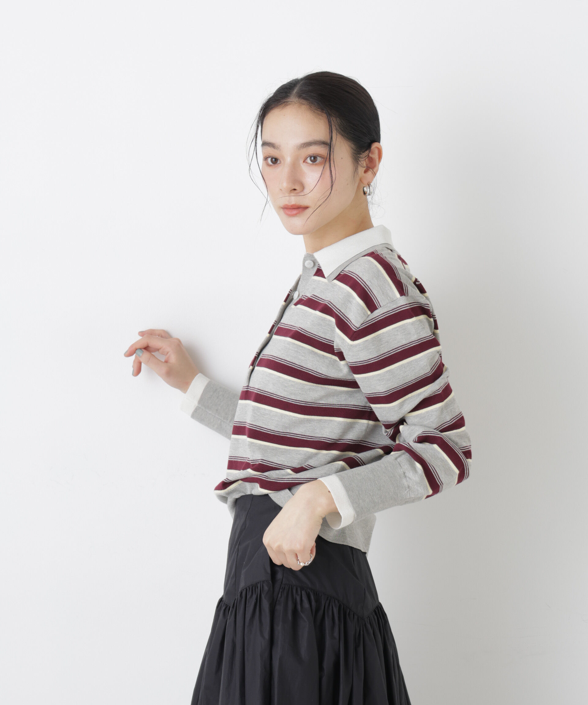 nano･universe「レイヤードライクボーダーポロニット」|ニット・セーター|