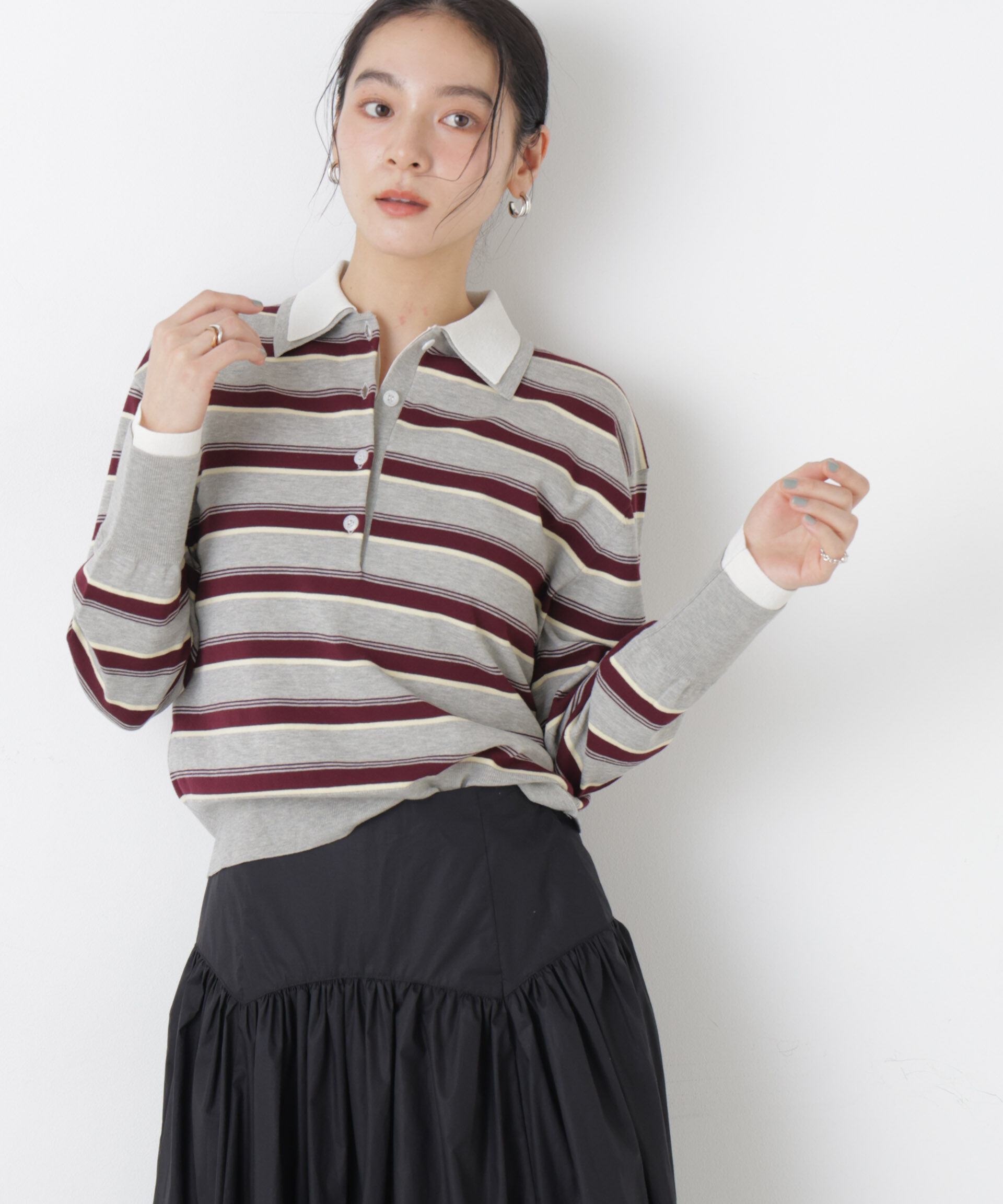 nano･universe「レイヤードライクボーダーポロニット」|ニット・セーター|