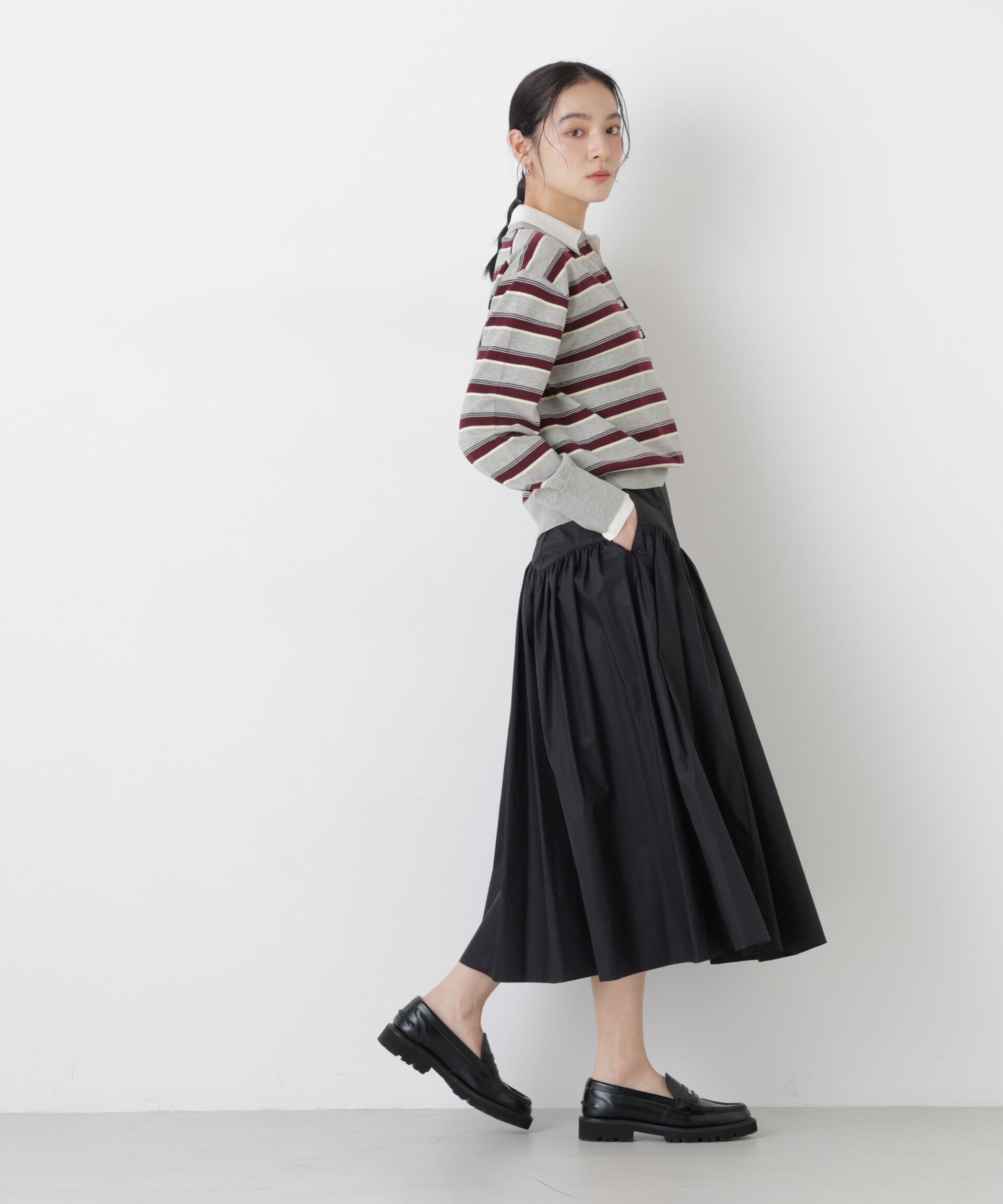 nano･universe「レイヤードライクボーダーポロニット」|ニット・セーター|