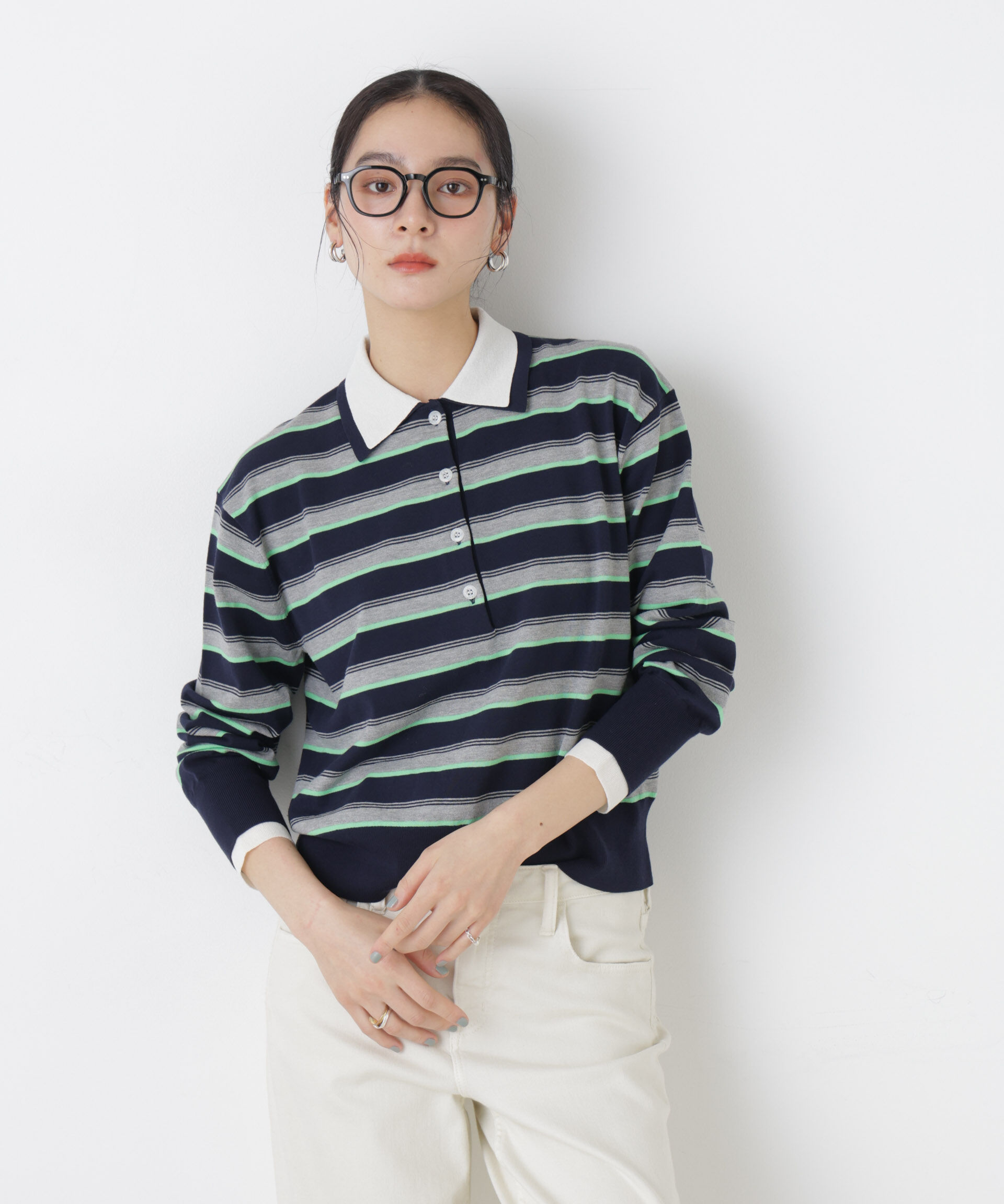 nano･universe「レイヤードライクボーダーポロニット」|ニット・セーター|