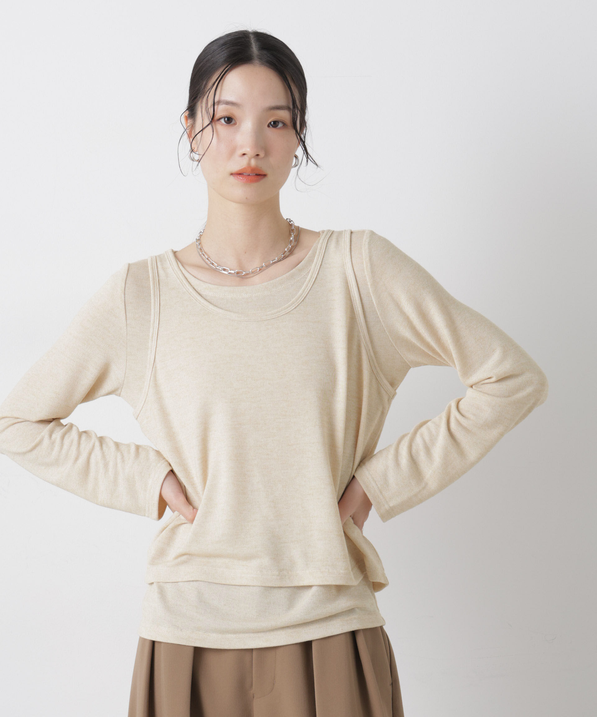 nano･universe「メランジカットレイヤードセットトップス」|Tシャツ・カットソー|