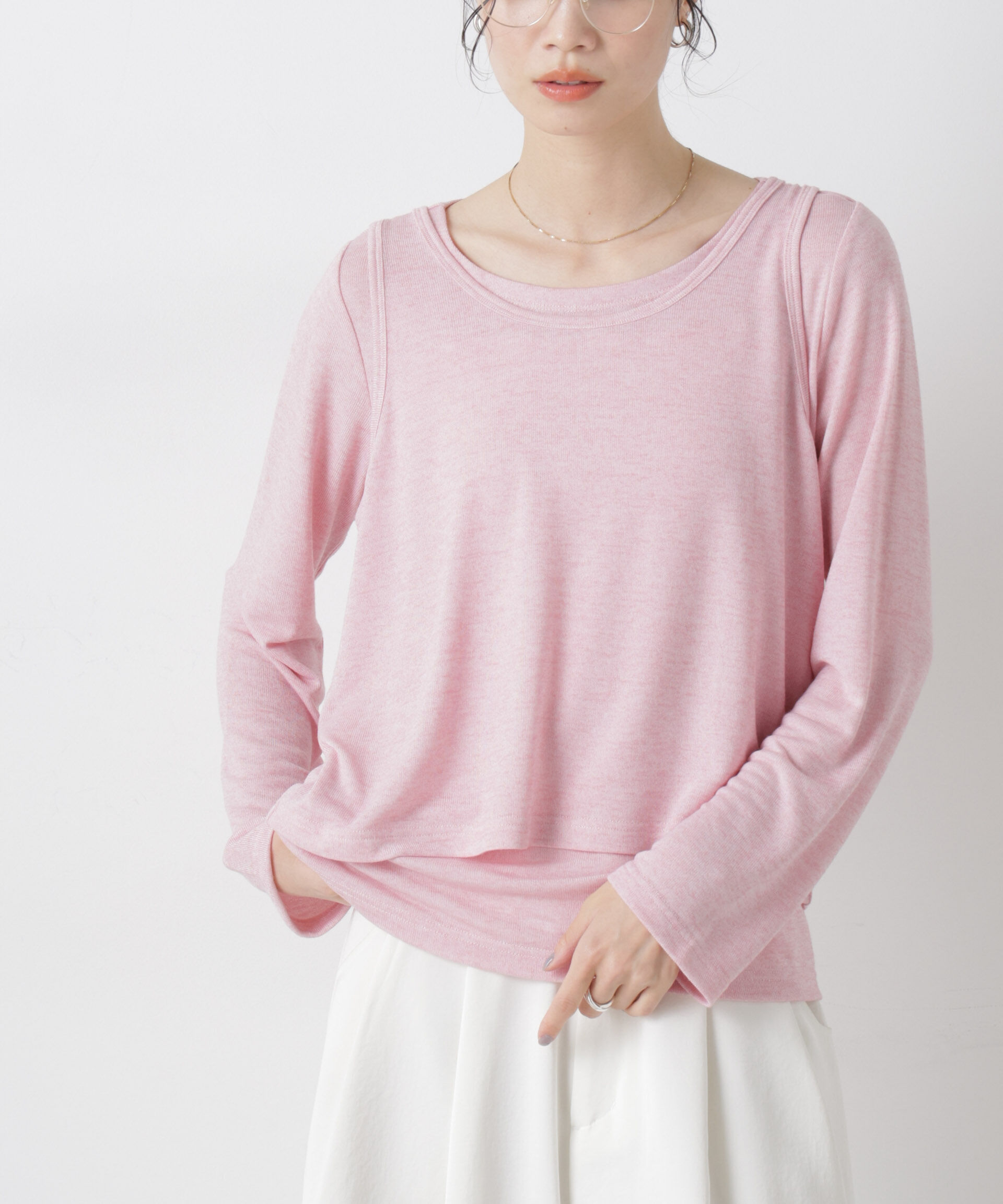 nano･universe「メランジカットレイヤードセットトップス」|Tシャツ・カットソー|ピンク