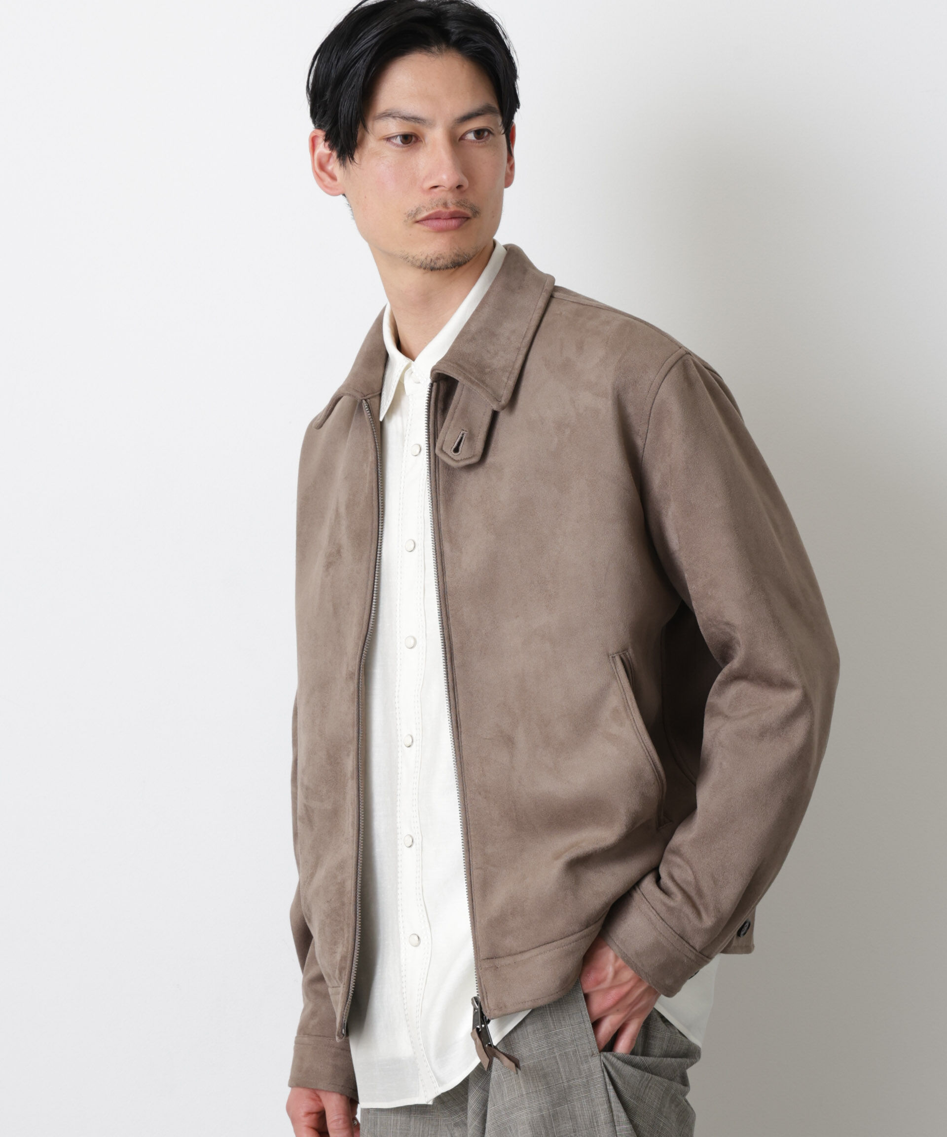 nano･universe「「モダンコンフォート」 フェイクスエードブルゾン」|ブルゾン・スタジャン|グレージュ3