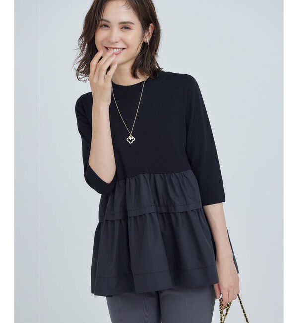 組曲「【UVケア・接触冷感・六分袖】ブラウスコンビ ティアードニット」|ニット・セーター|