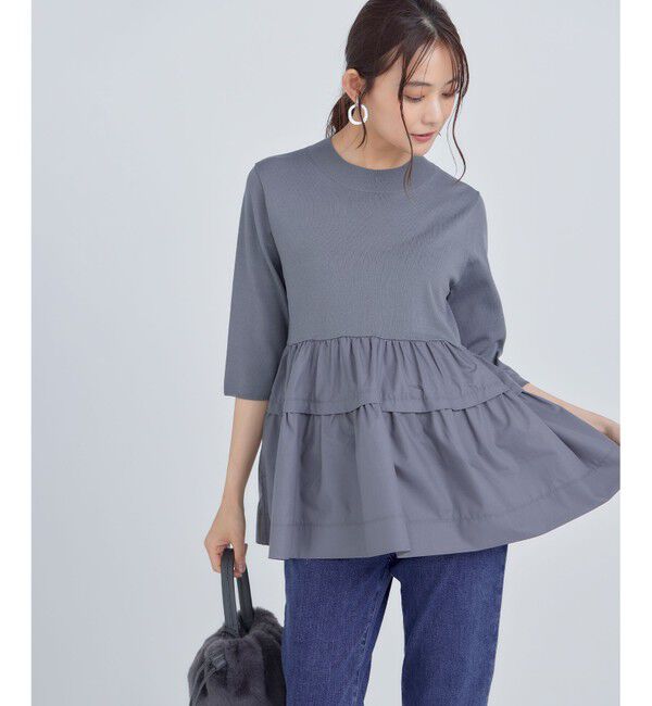組曲「【UVケア・接触冷感・六分袖】ブラウスコンビ ティアードニット」|ニット・セーター|