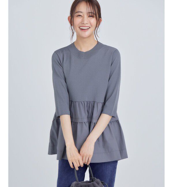 組曲「【UVケア・接触冷感・六分袖】ブラウスコンビ ティアードニット」|ニット・セーター|