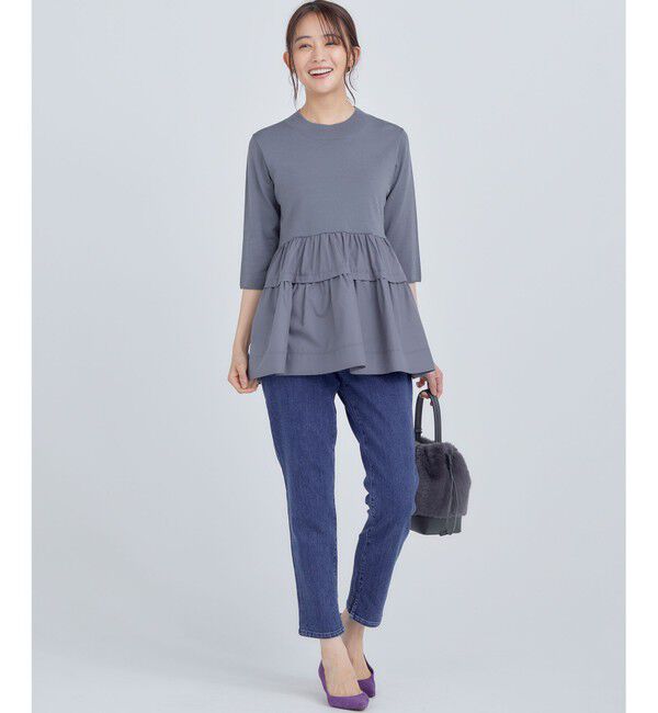 組曲「【UVケア・接触冷感・六分袖】ブラウスコンビ ティアードニット」|ニット・セーター|