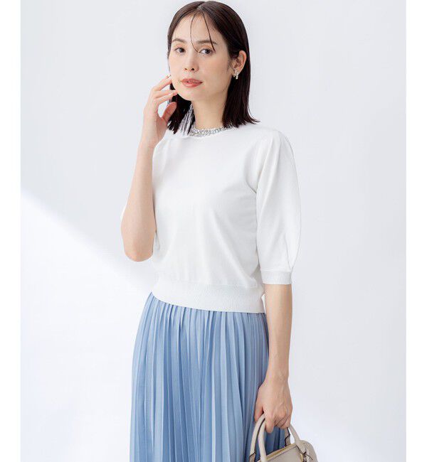 組曲「【WEB限定】ビジューパフスリーブ ニット」|ニット・セーター|アイボリー系