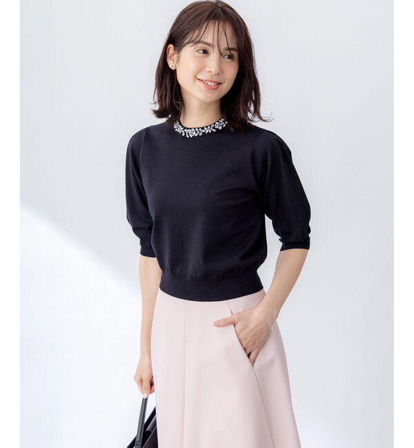 組曲「【WEB限定】ビジューパフスリーブ ニット」|ニット・セーター|ブラック系