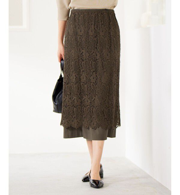 自由区「【洗える】ボタニカルレース スカート」|スカート|カーキ